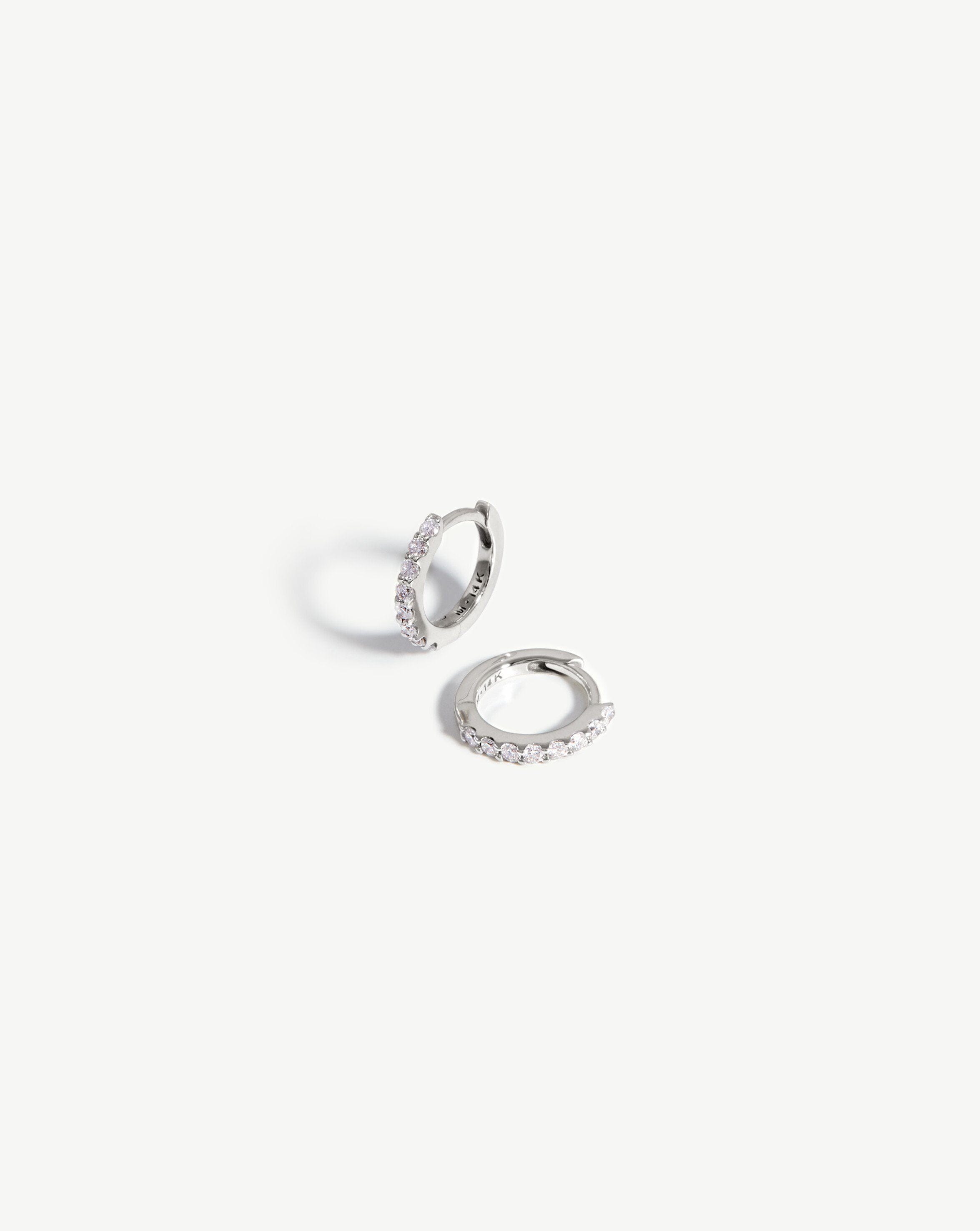 14k White Gold Diamond Huggie Earrings for Small Lobes | Fine Classic
