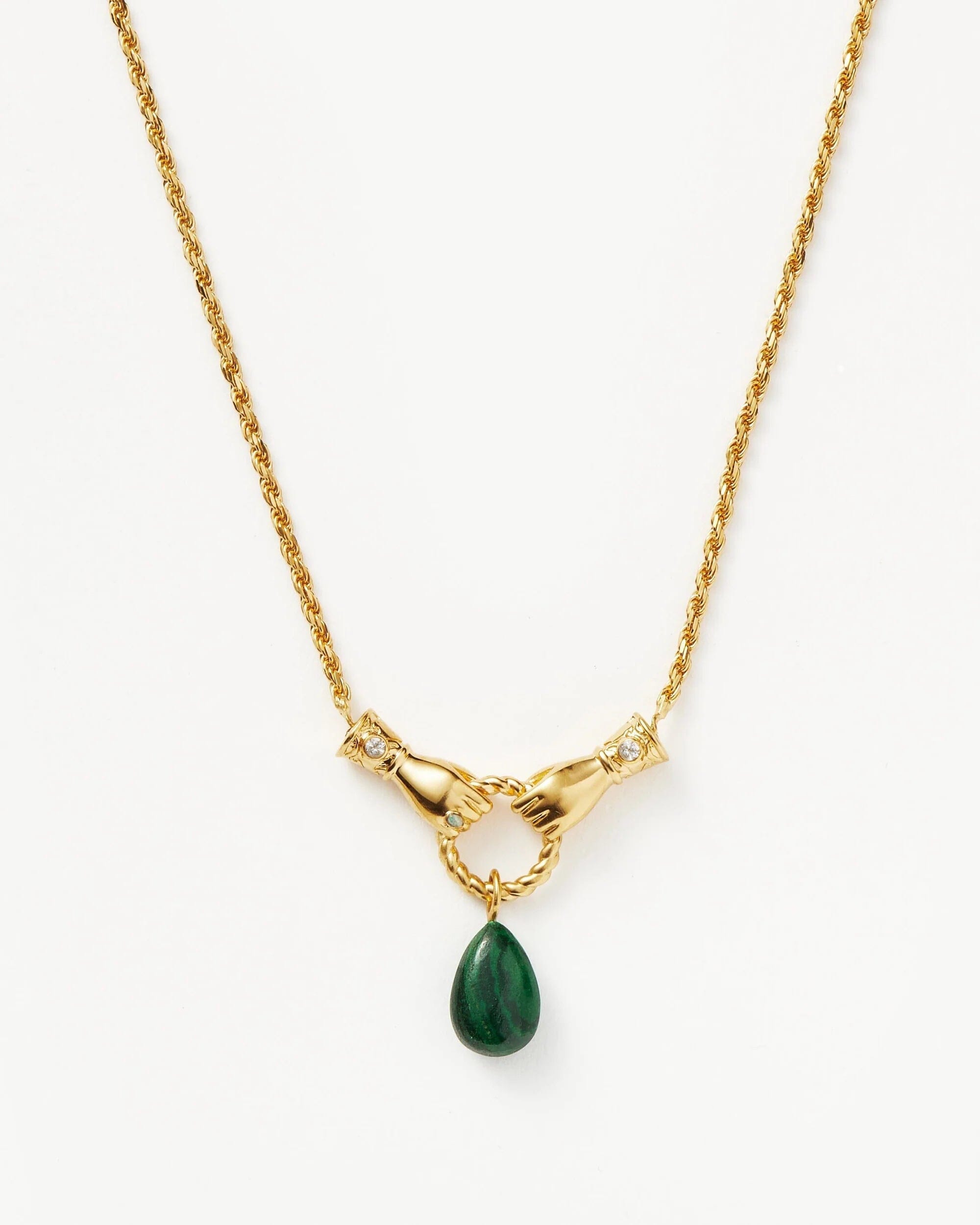 18k Gold Plated Malachite & Pearl Pendant Necklace | Harris Reed