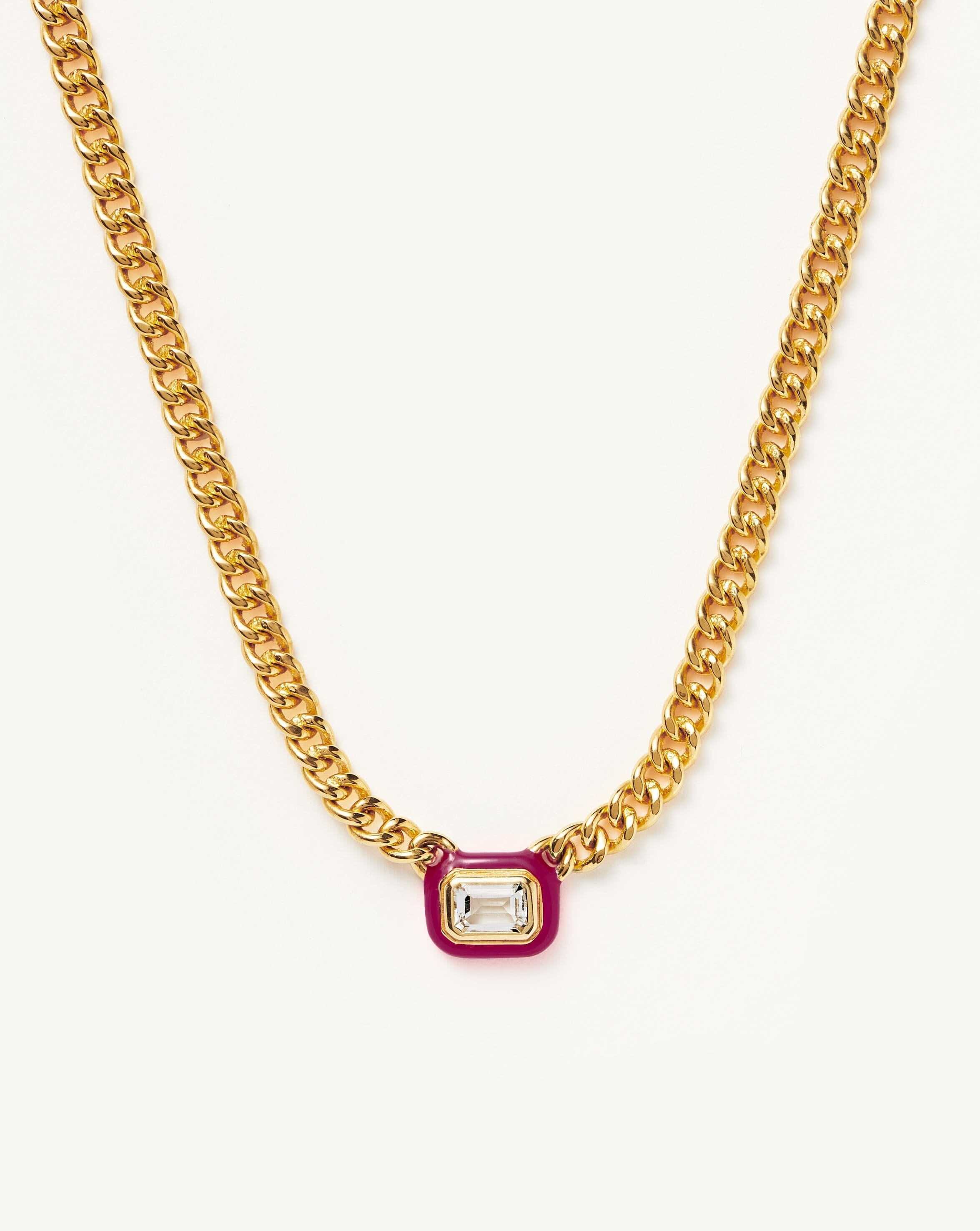 Magenta Enamel & Cubic Zirconia Pendant Necklace | 18k Gold Plated
