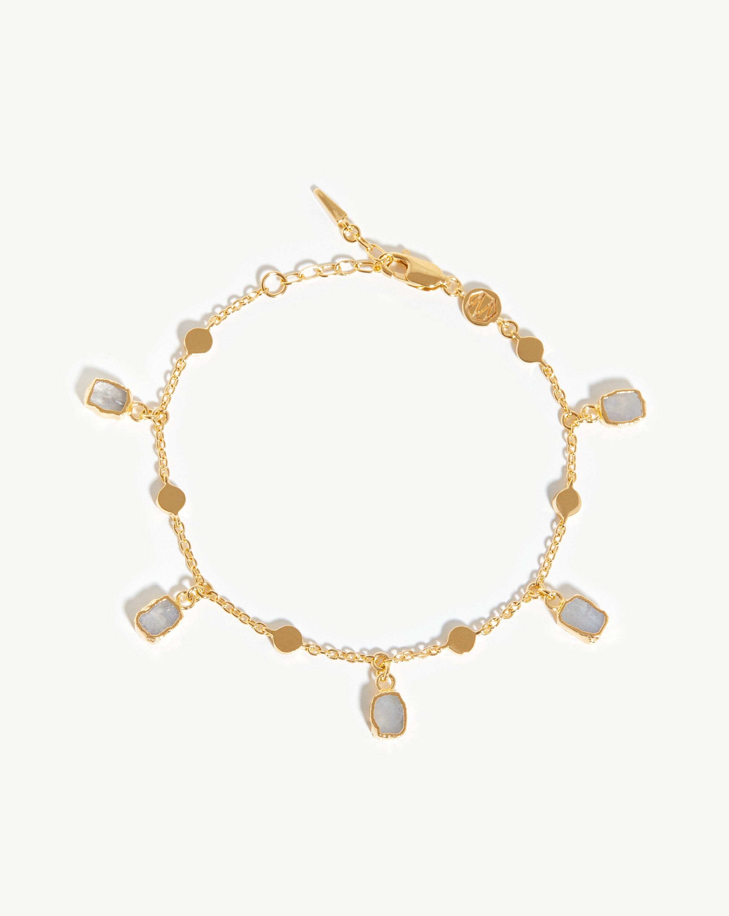 Rainbow Moonstone Charm Bracelet | 18k Gold Plated Adjustable