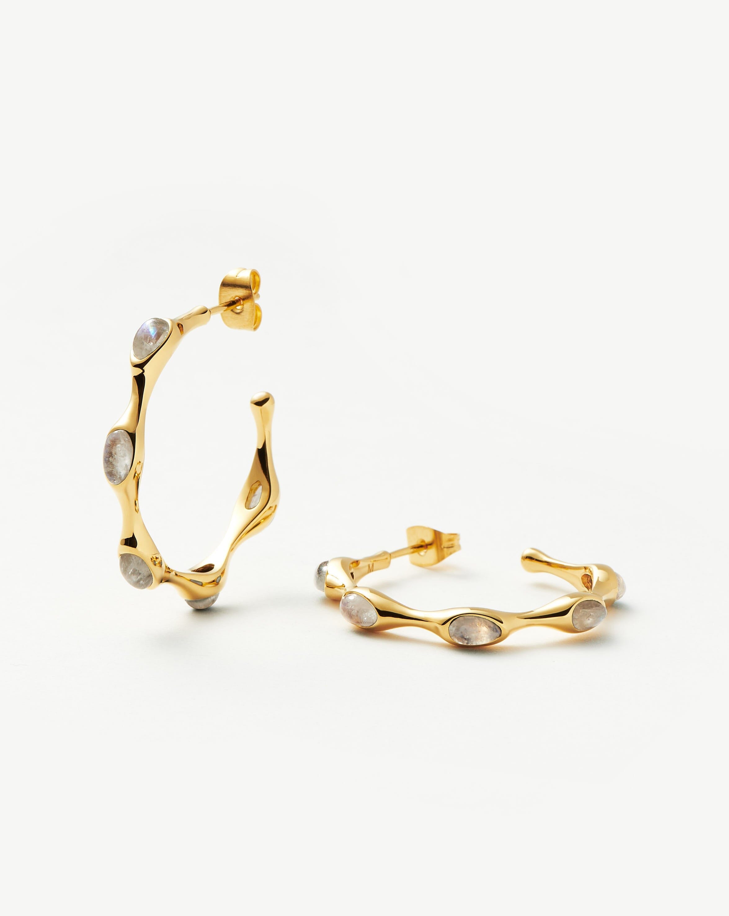 Rainbow Moonstone Hoop Earrings | 18k Recycled Gold Plated