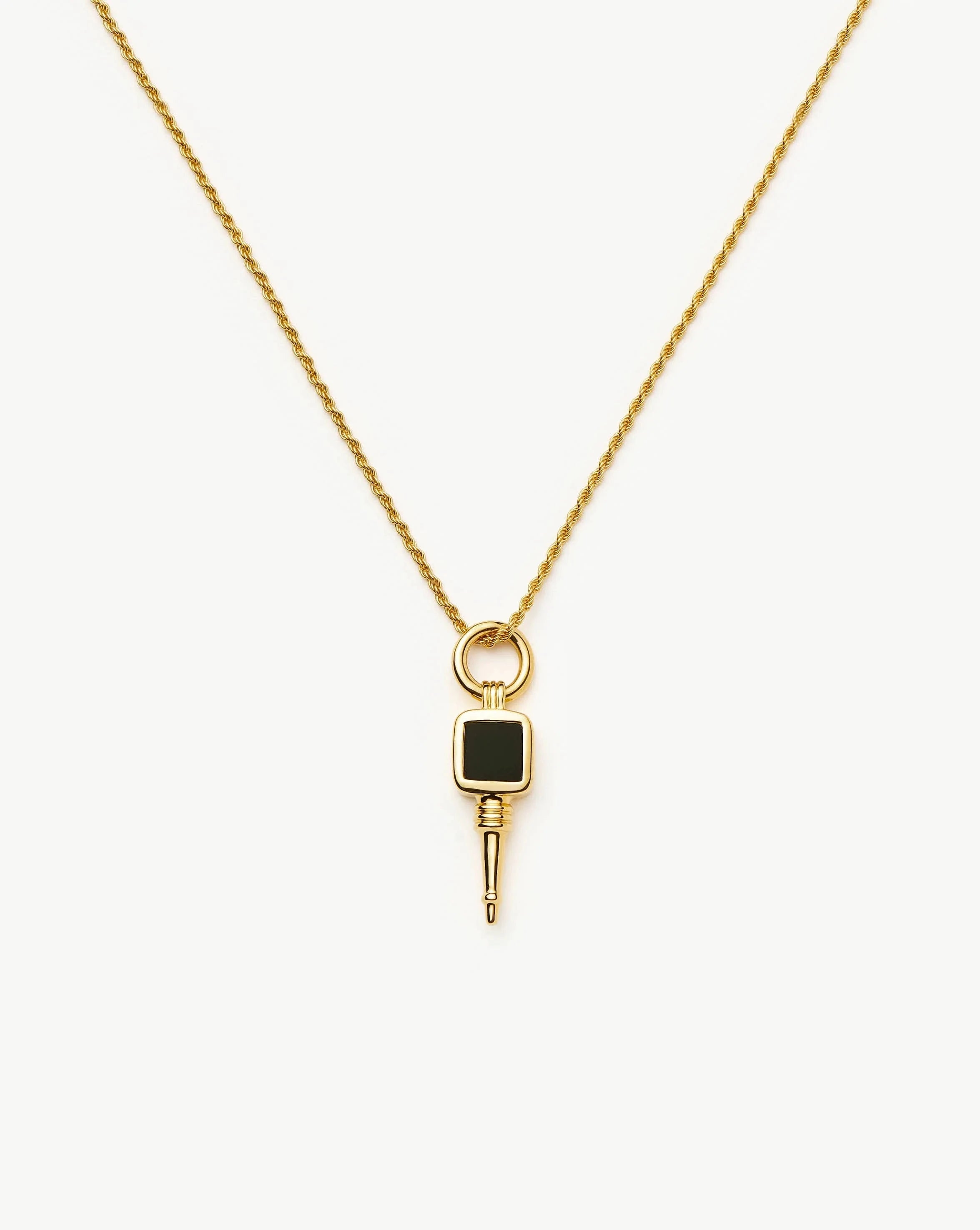 18k Gold Plated Key Pendant Necklace with Black & Green Onyx | Rope Chain