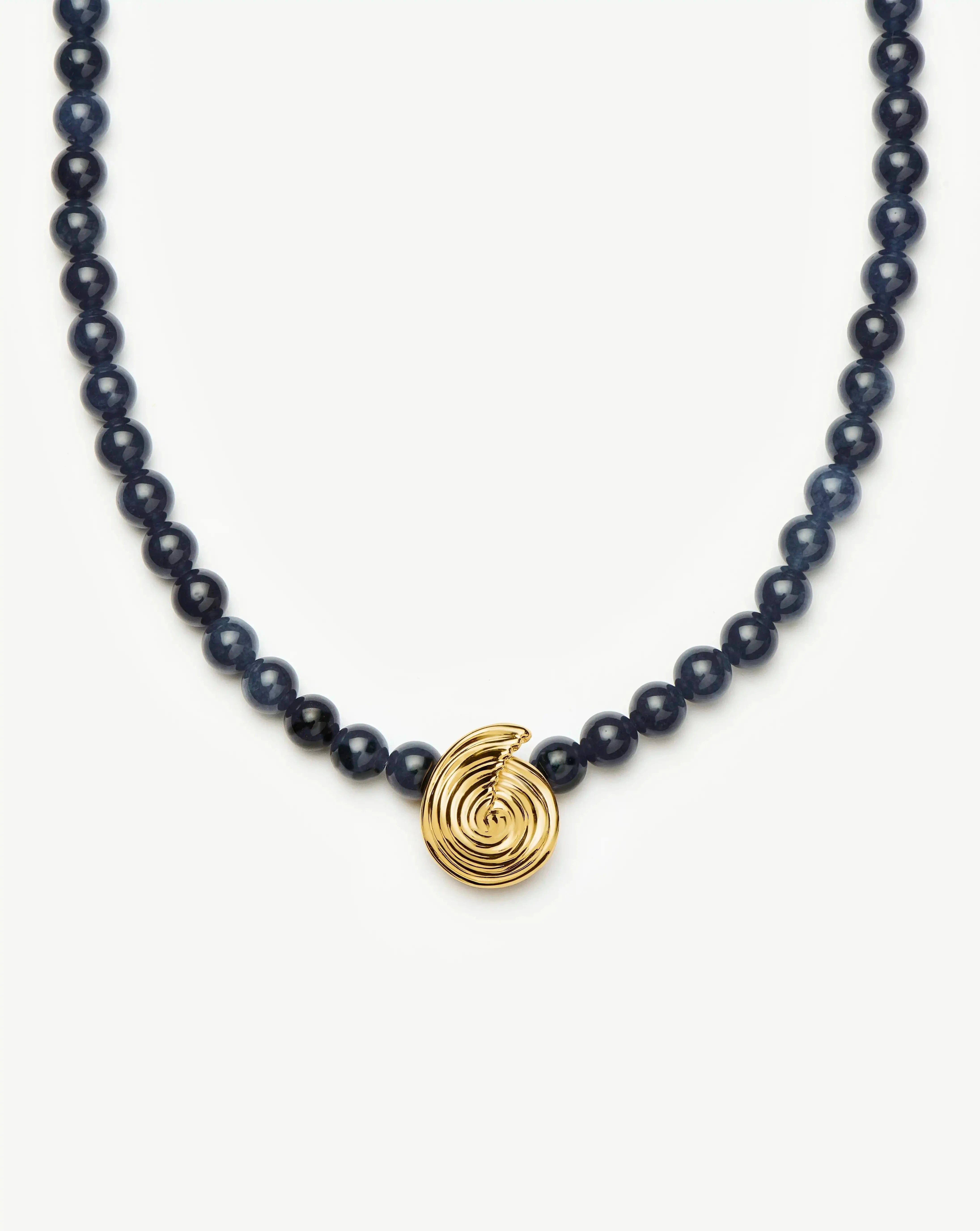 Dark Blue Crystal Quartz Spiral Necklace | 18k Gold Plated Beaded Pendant