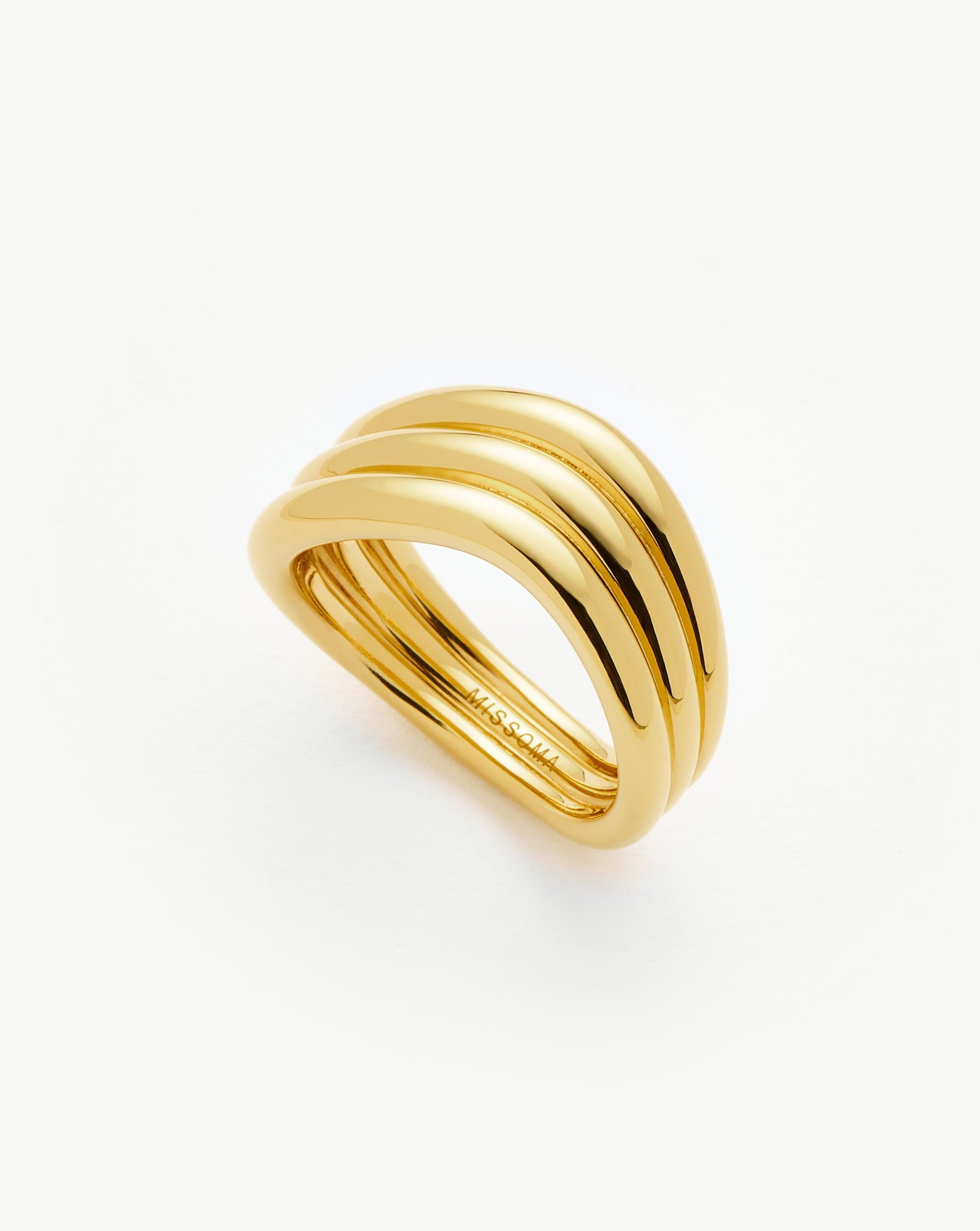 18k Gold Plated Triple Stacking Ring with Signature 'S' Design | Savi