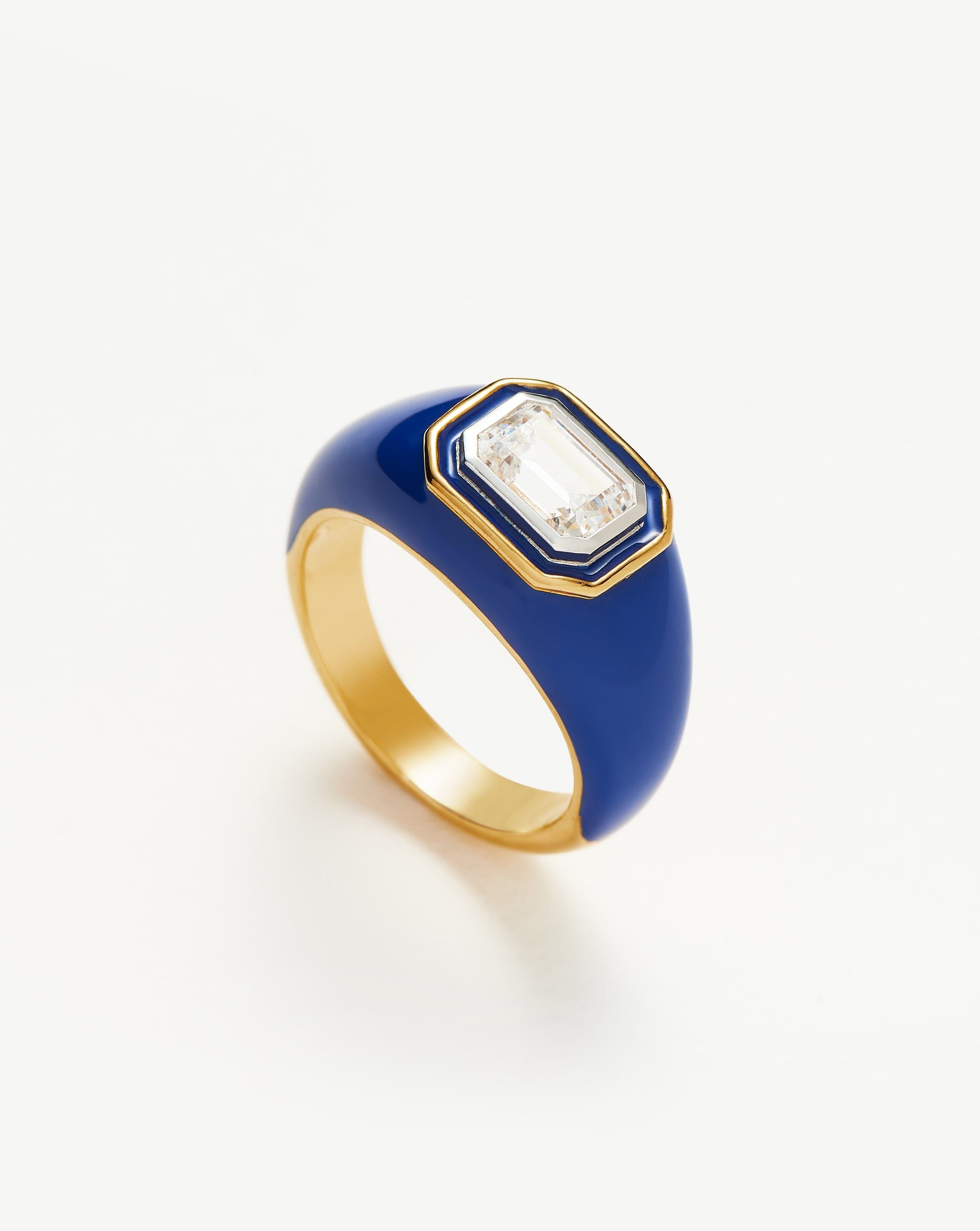 Midnight Blue Enamel Dome Ring with Cubic Zirconia | Enamel & Stone