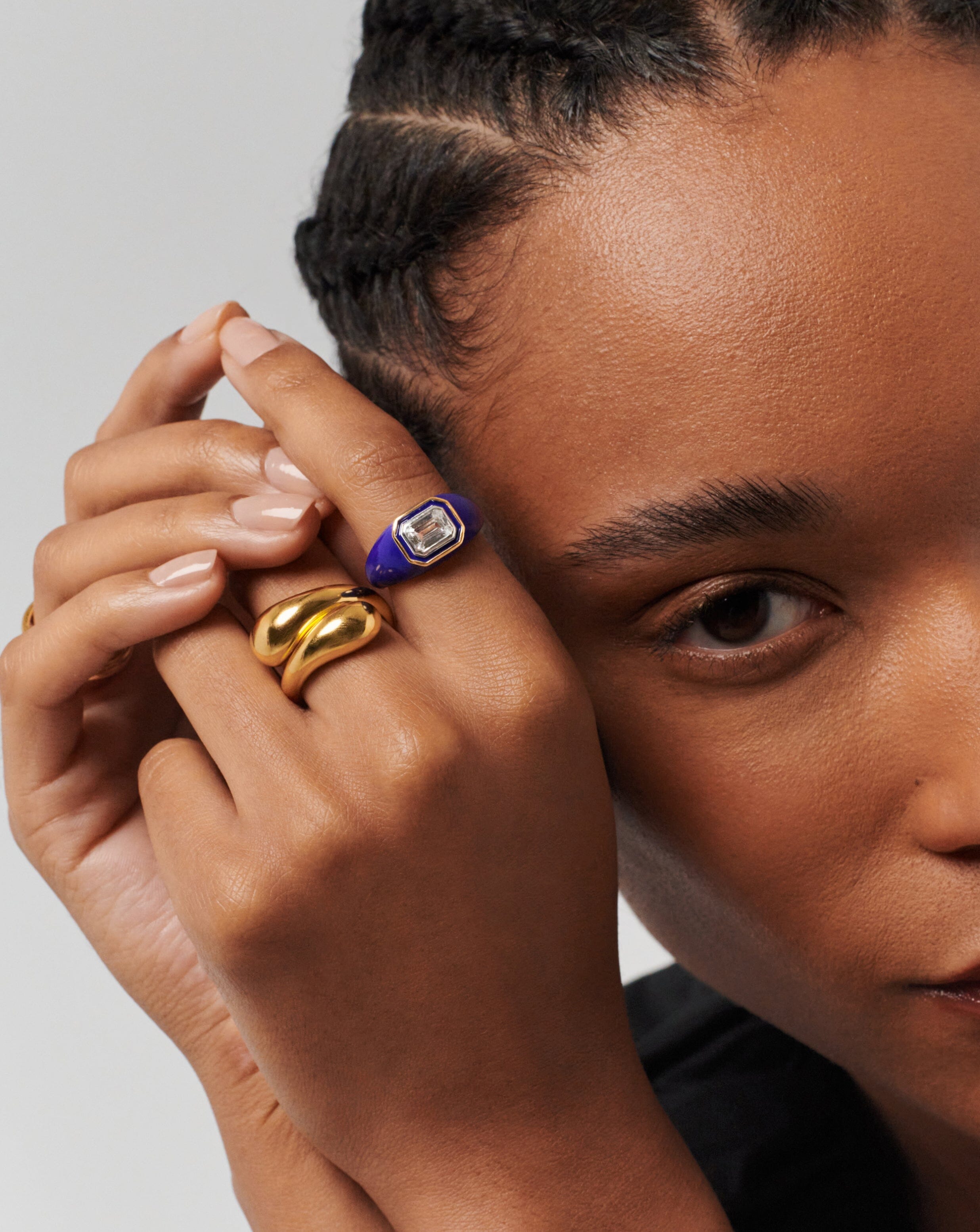 Midnight Blue Enamel Dome Ring with Cubic Zirconia | Enamel & Stone