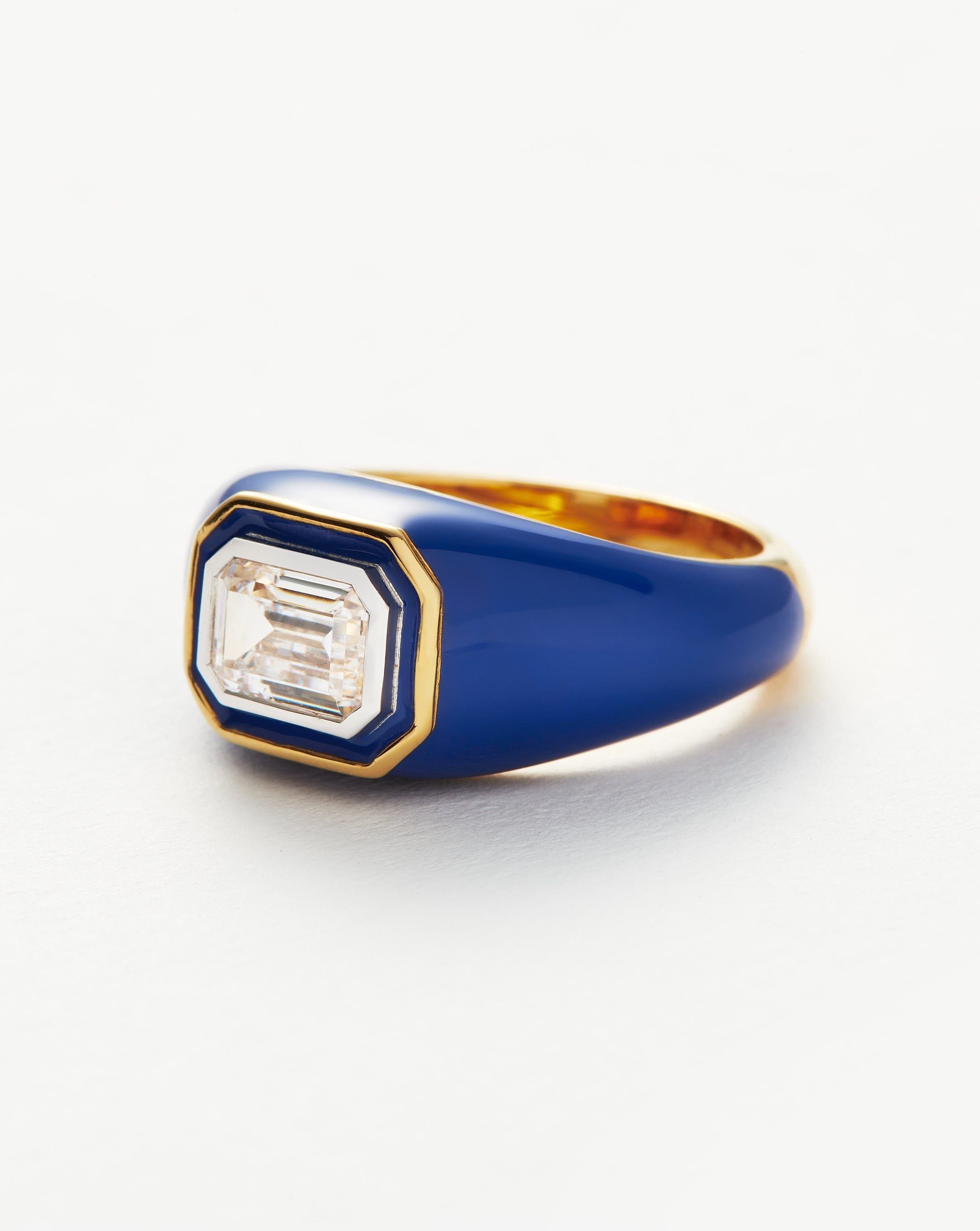 Midnight Blue Enamel Dome Ring with Cubic Zirconia | Enamel & Stone