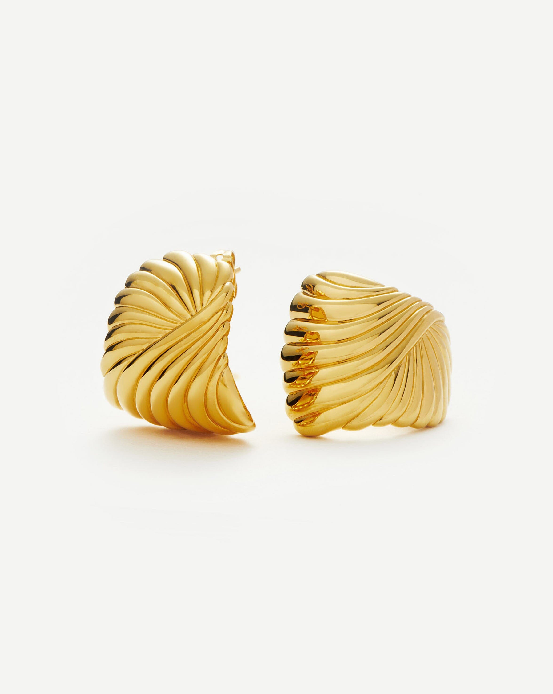 Oversized Gold Stud Earrings with Ripple Detail | 18k Gold Plated