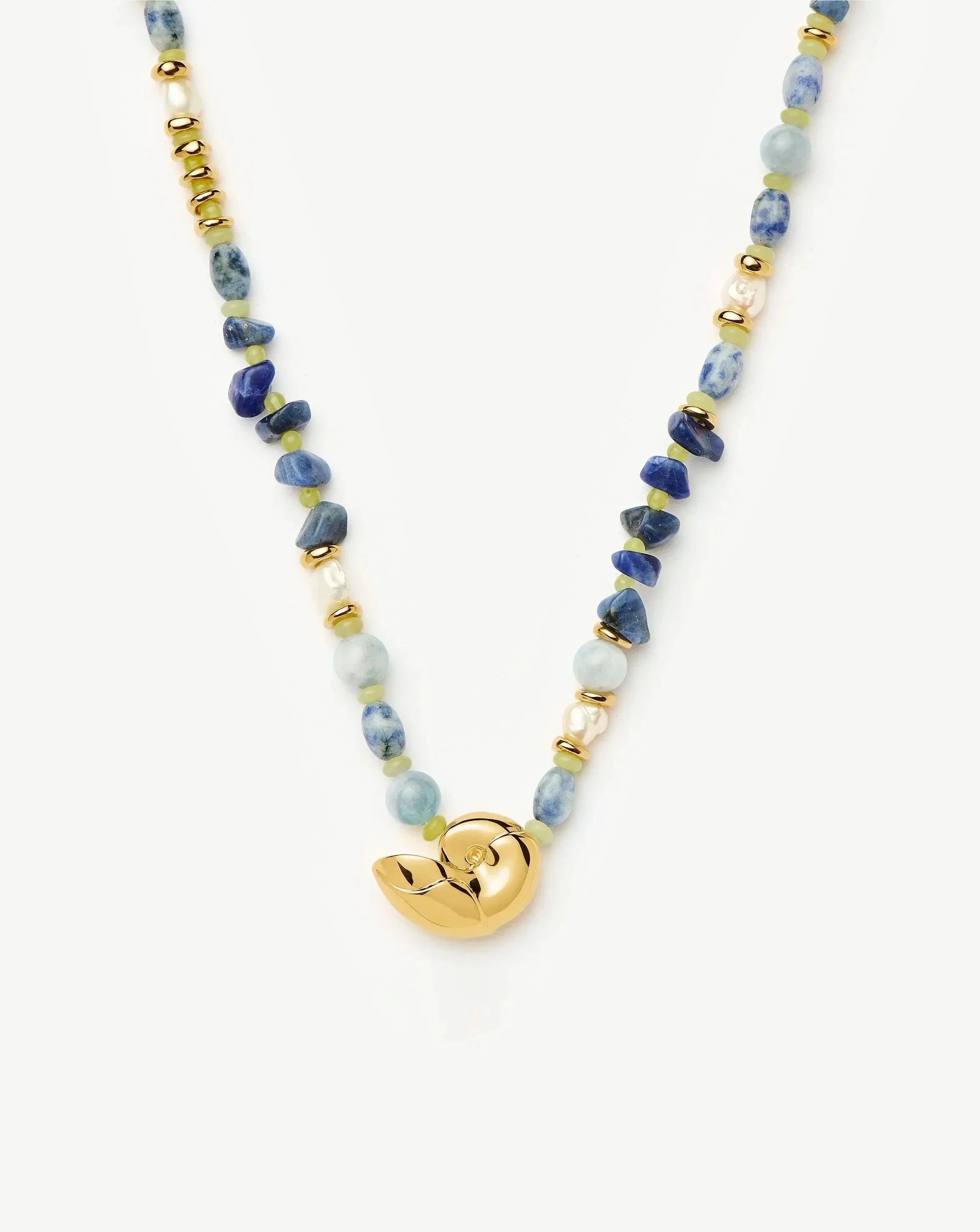 Multi Gemstone & Pearl Statement Necklace with Gold Shell | 18k Gold Plated