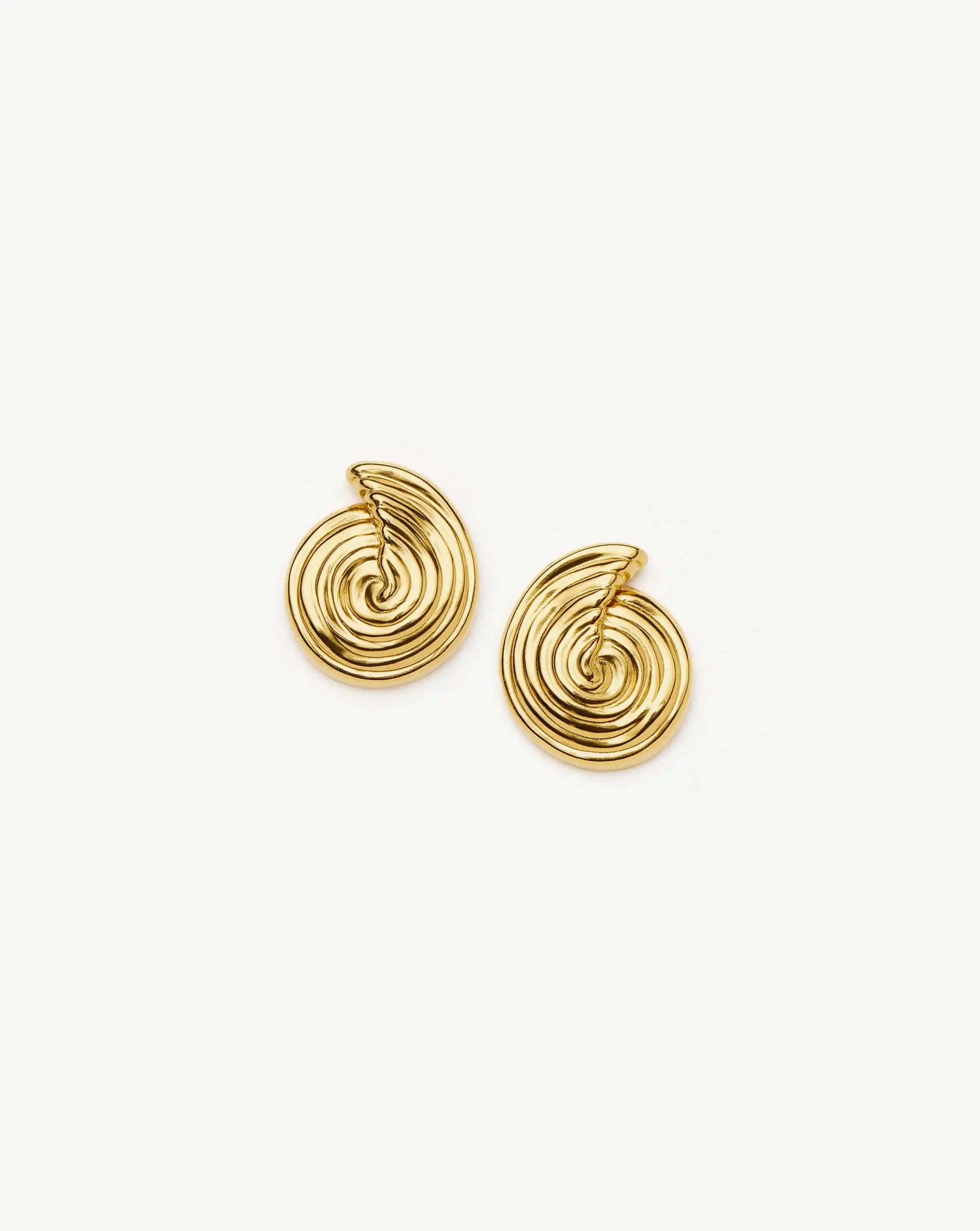 Small Spiral Stud Earrings in 18k Gold Plated Brass | Oceanic Design