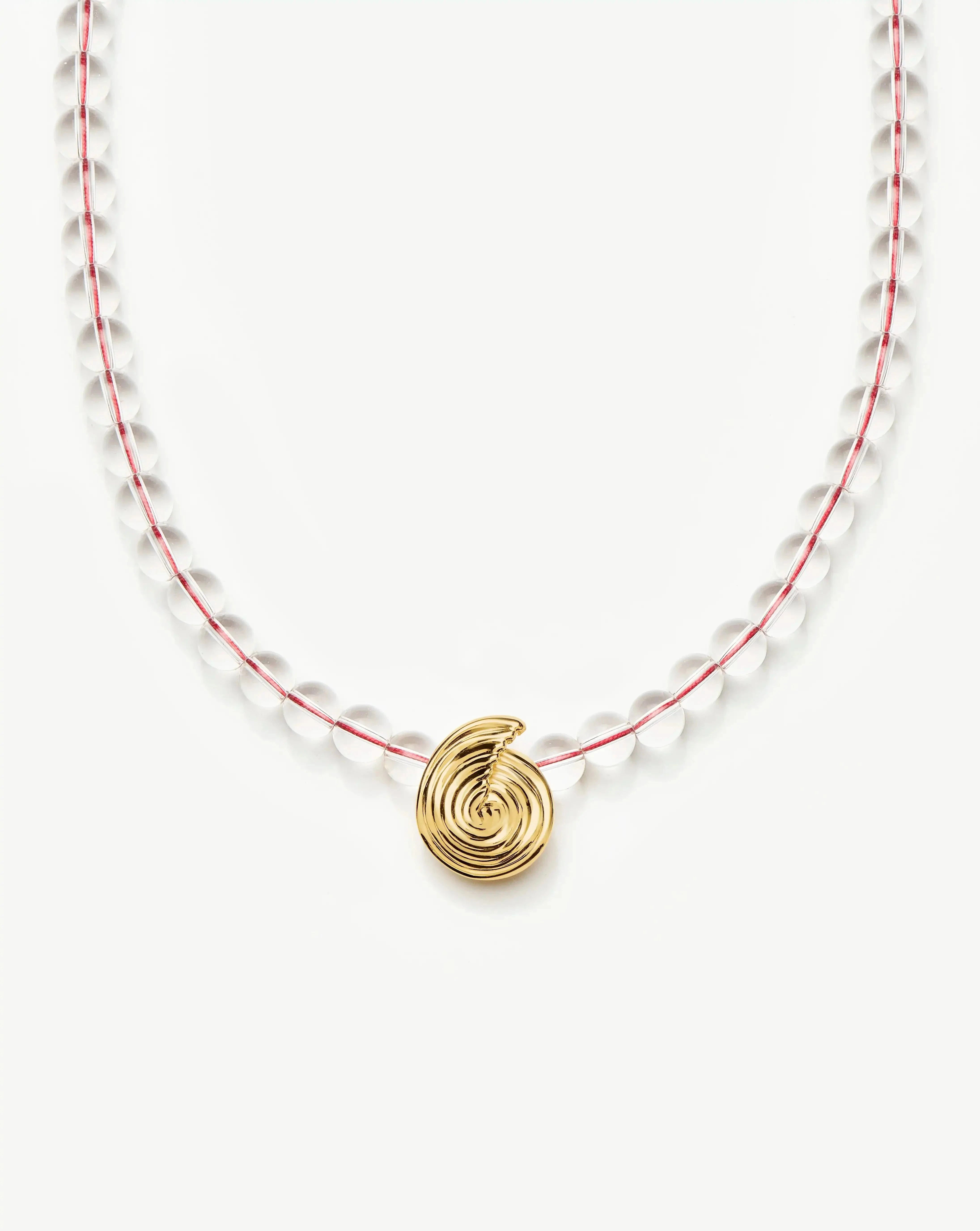 Spiral Crystal Quartz Necklace | 18k Gold Plated Beaded Pendant