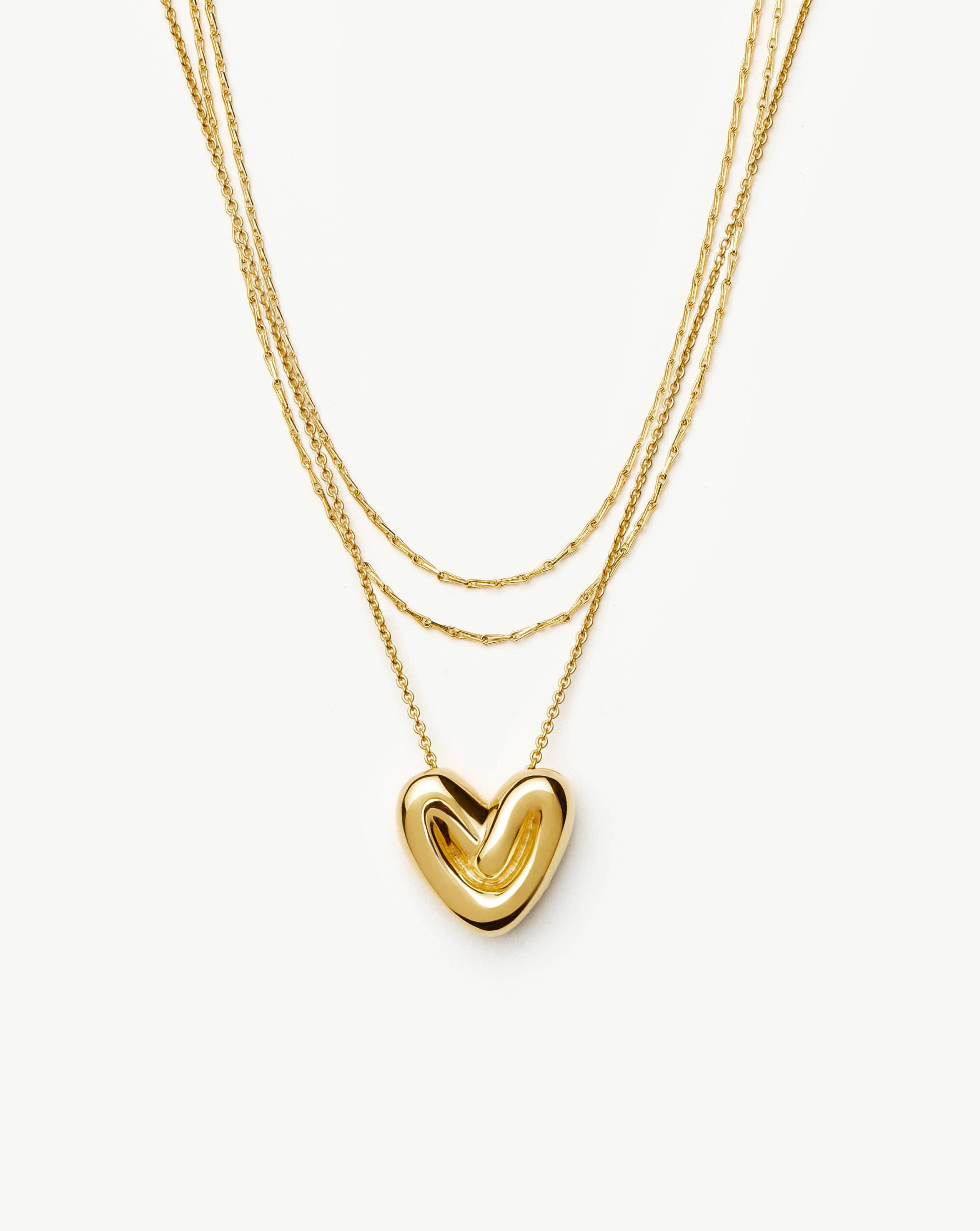 18k Gold Plated Double Chain & Puffy Heart Necklace Set | Missoma
