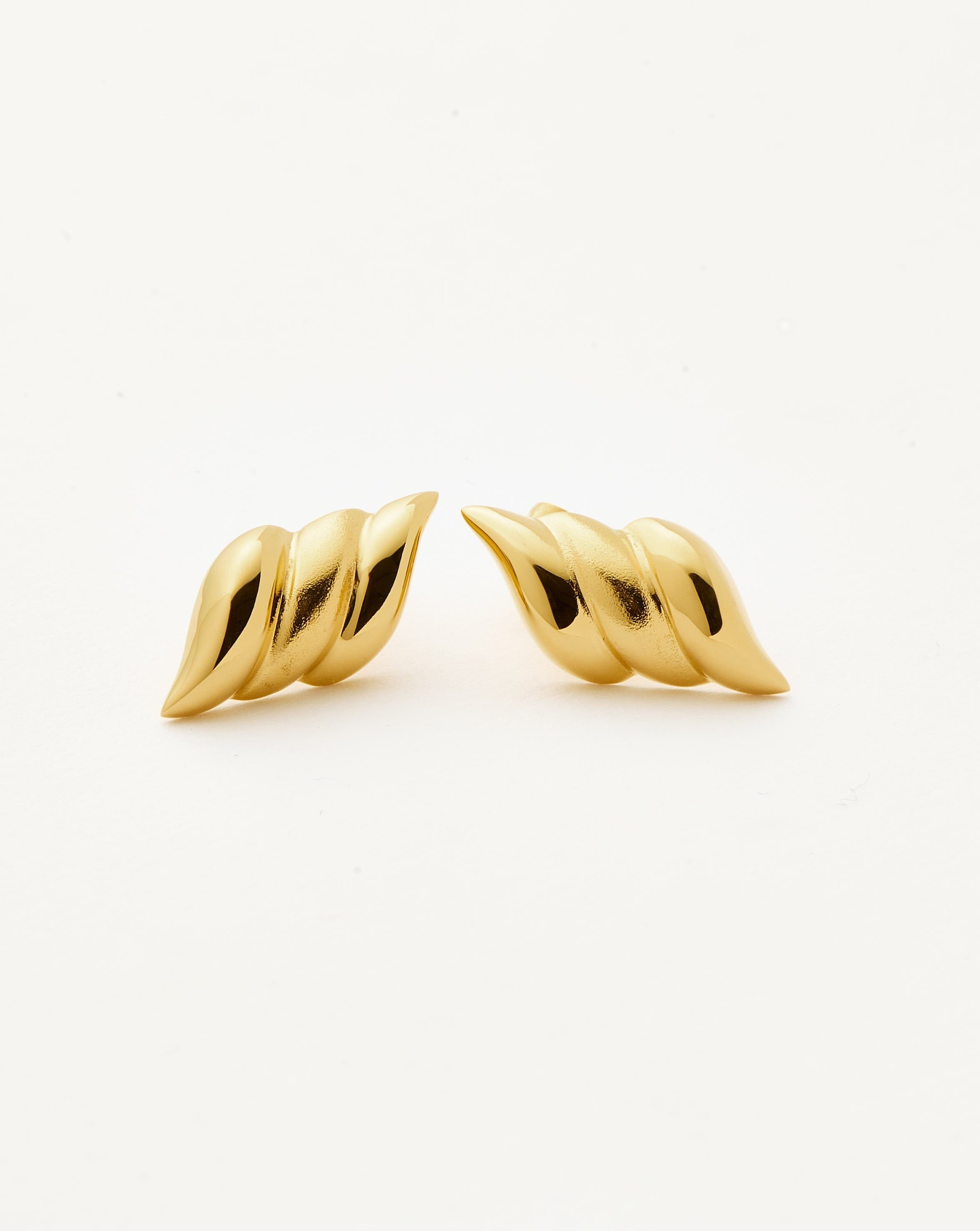 18k Gold Plated 'S' Stud Earrings with Matte & Shine Detailing | Savi Signature
