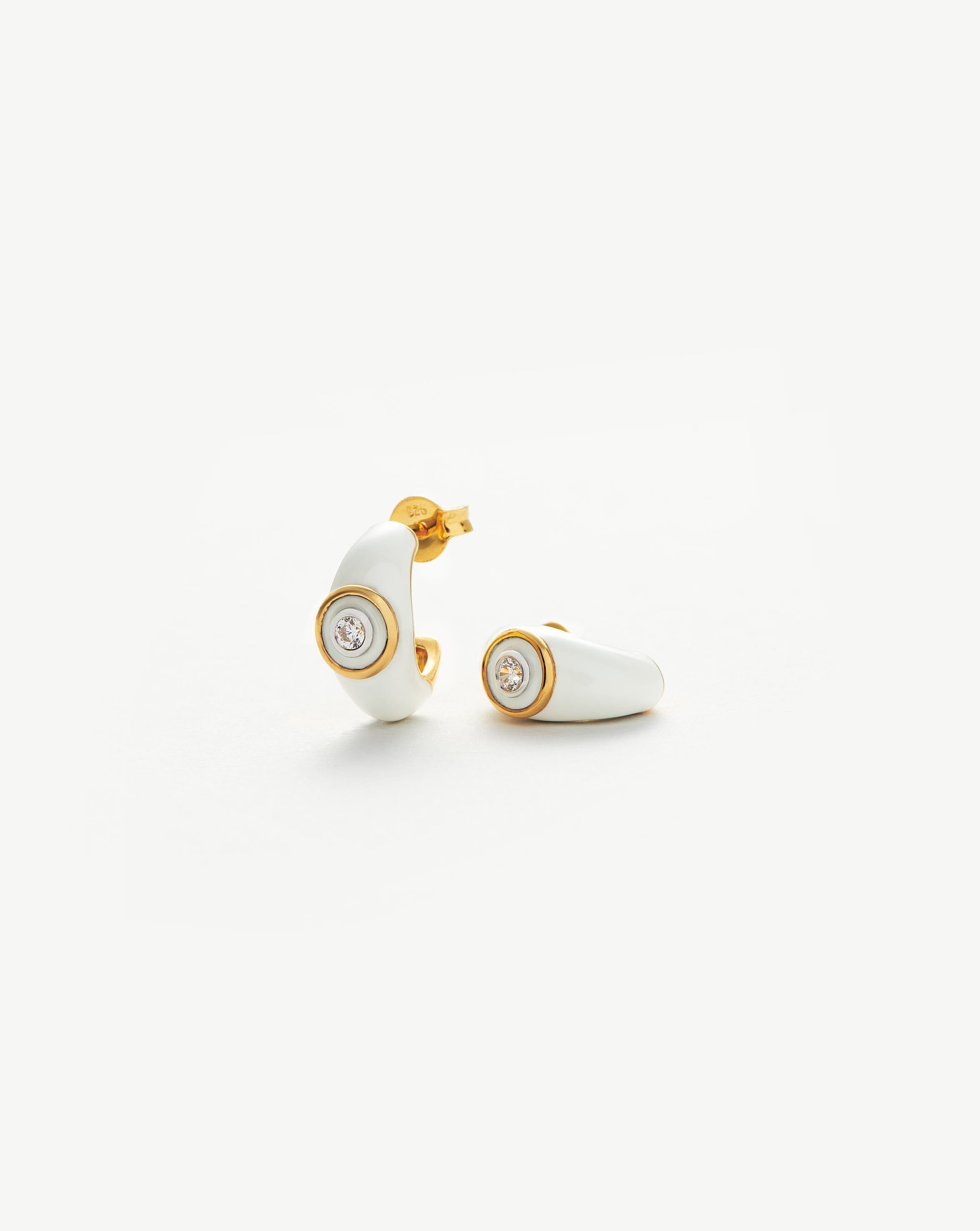 Pearl-Inspired Enamel Hoop Earrings with Cubic Zirconia | Enamel & Stone