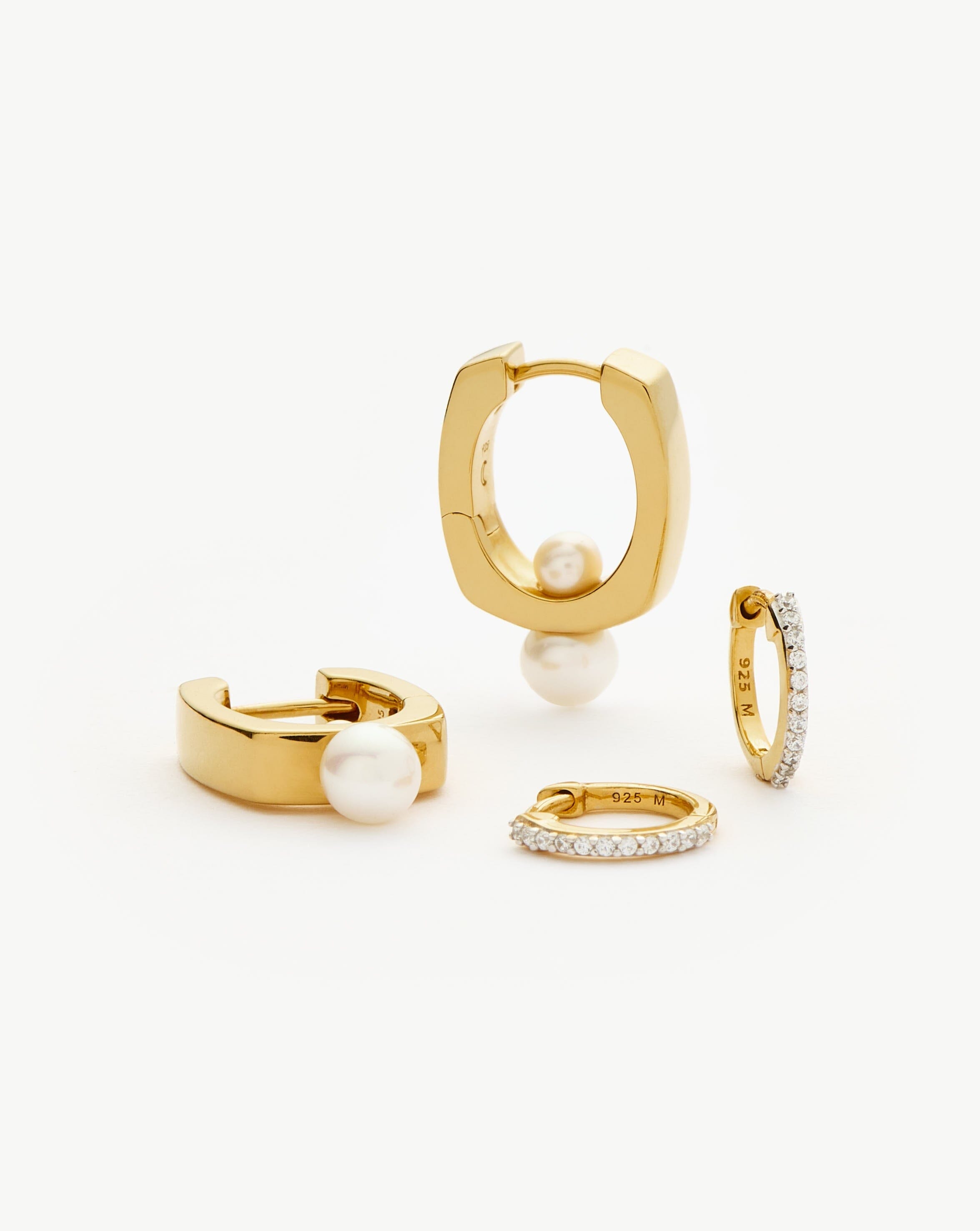 Pearl & Cubic Zirconia Hoop Earrings Set | 18k Gold Vermeil