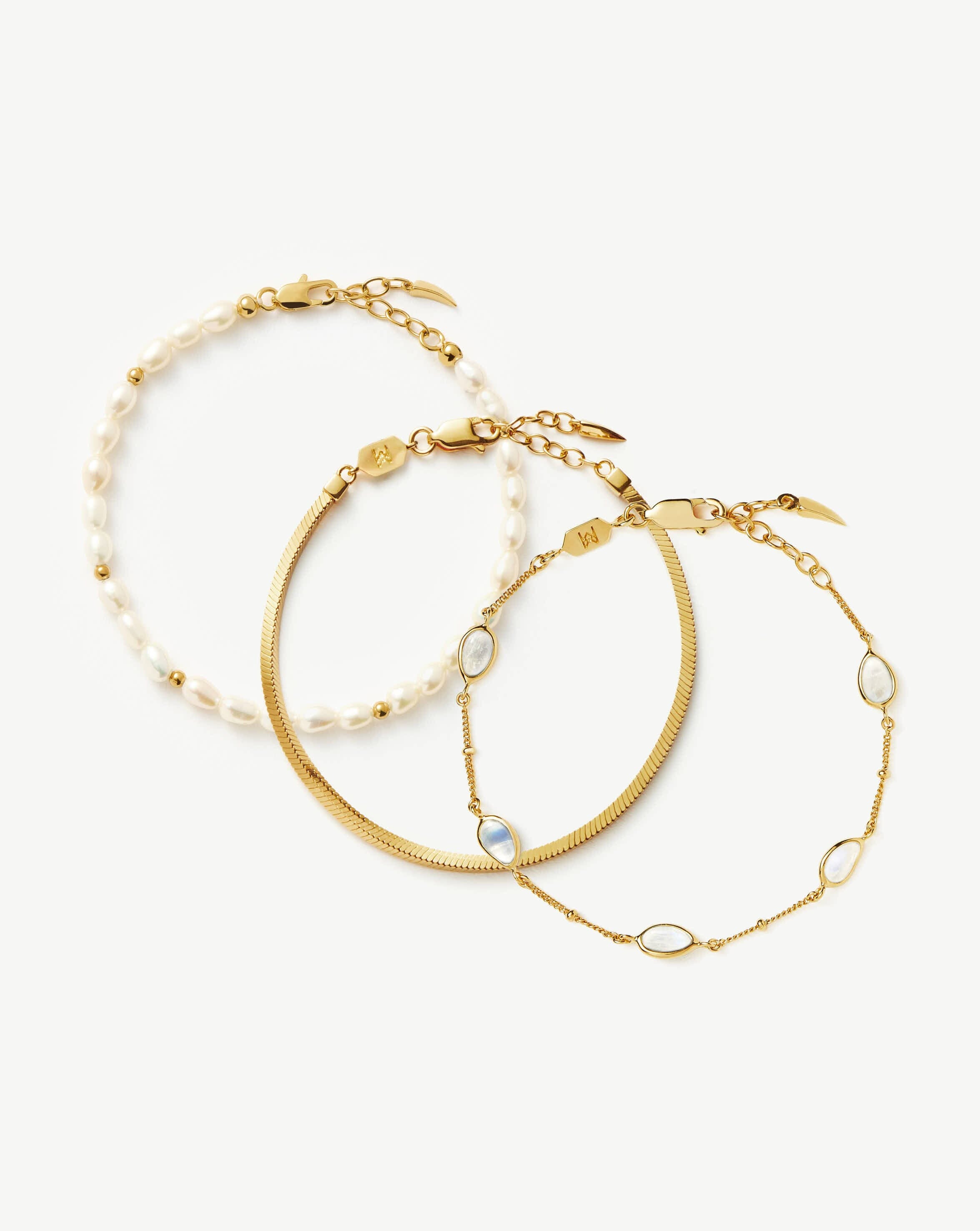 18k Gold Plated Pearl & Snake Chain Bracelet Set | Missoma