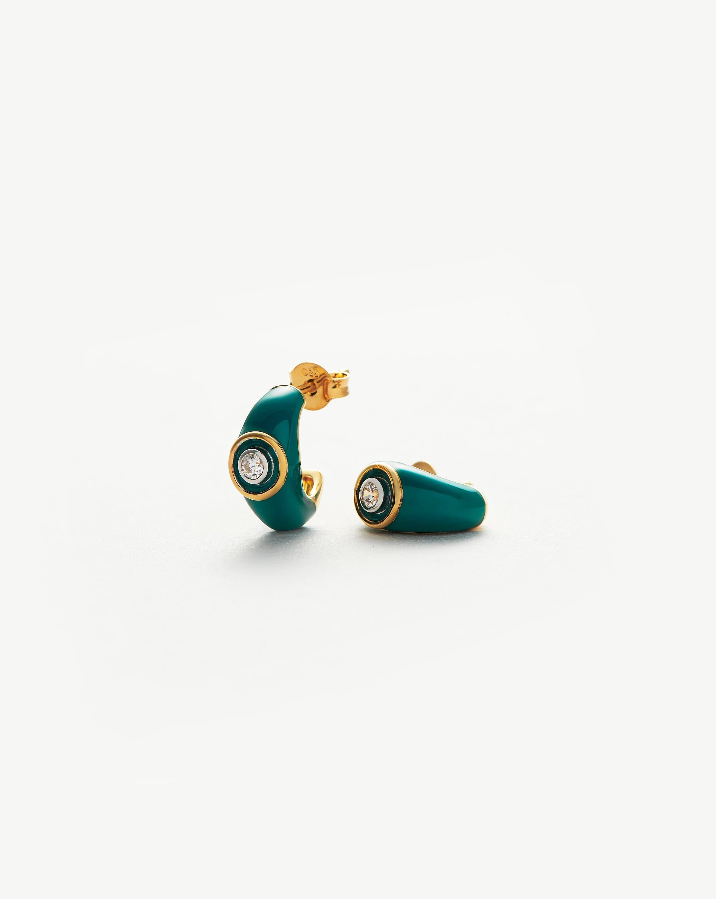 Pearl-Inspired Enamel Hoop Earrings with Cubic Zirconia | Enamel & Stone