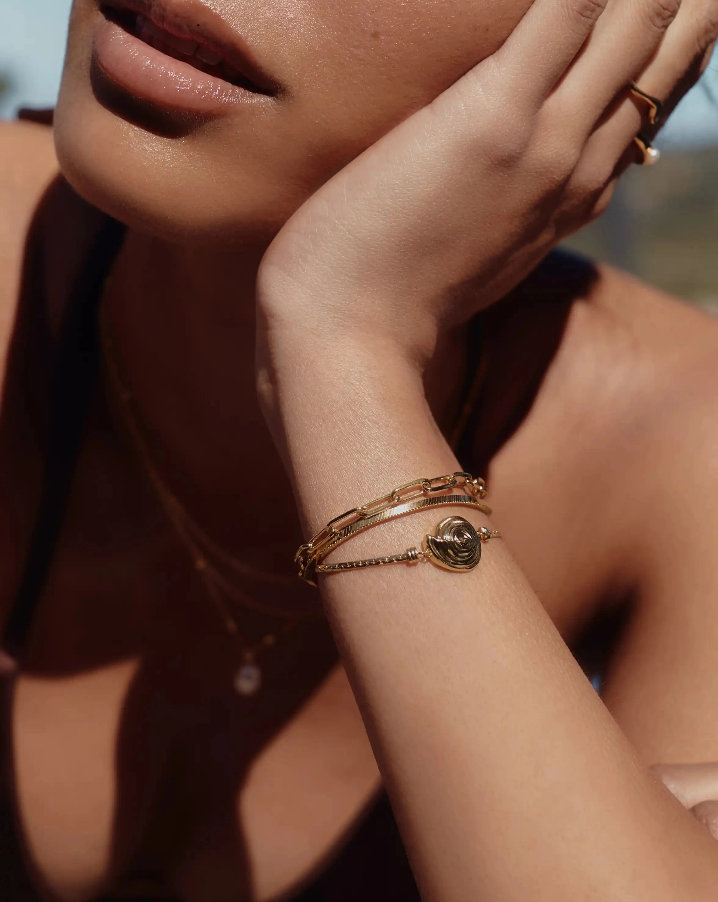 18k Gold Plated Cobra Chain Bracelet with Spiral Detail | Adjustable