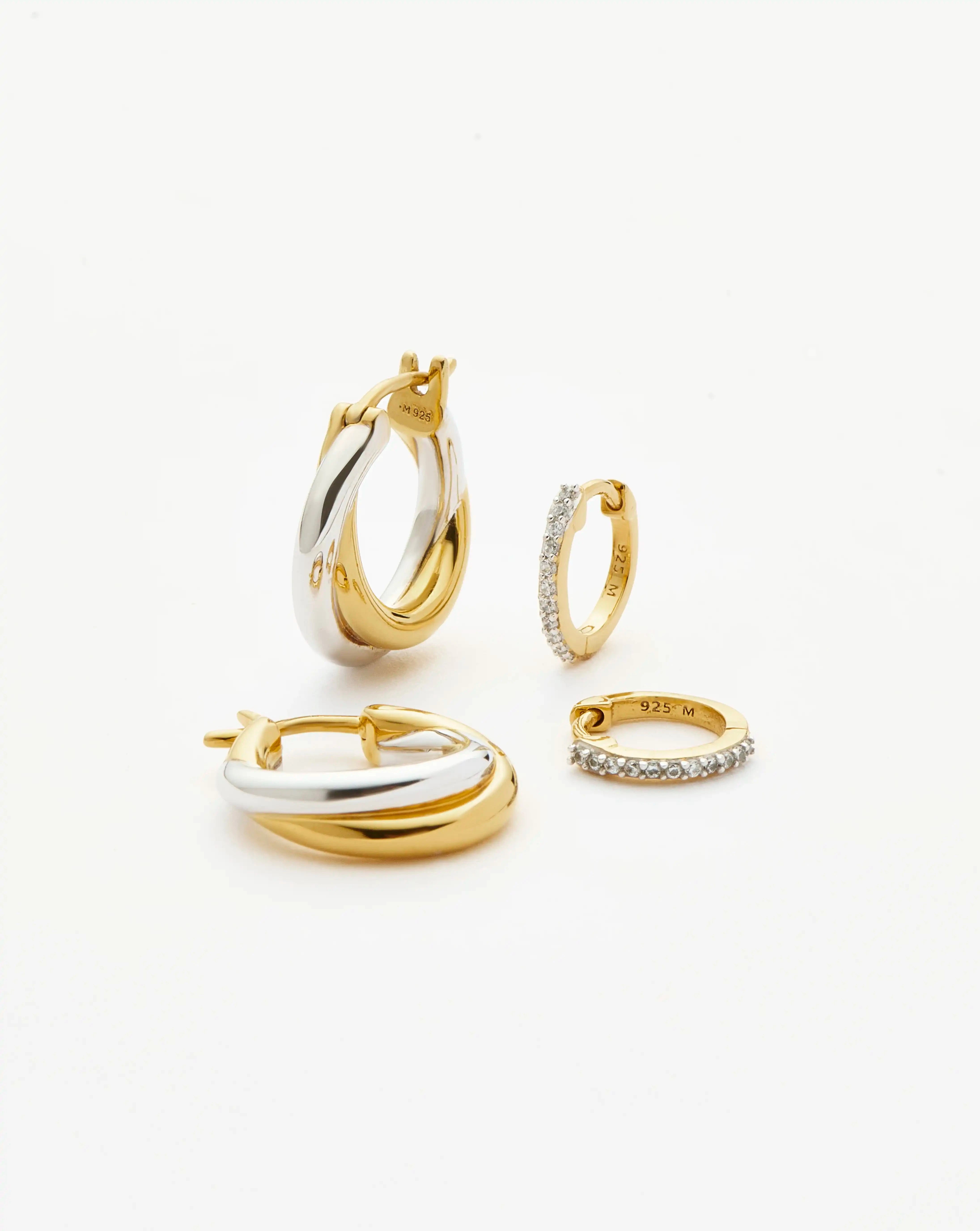 Lucy Williams Entwine Hoop & Pave Huggie Earrings Set | 18k Gold Vermeil