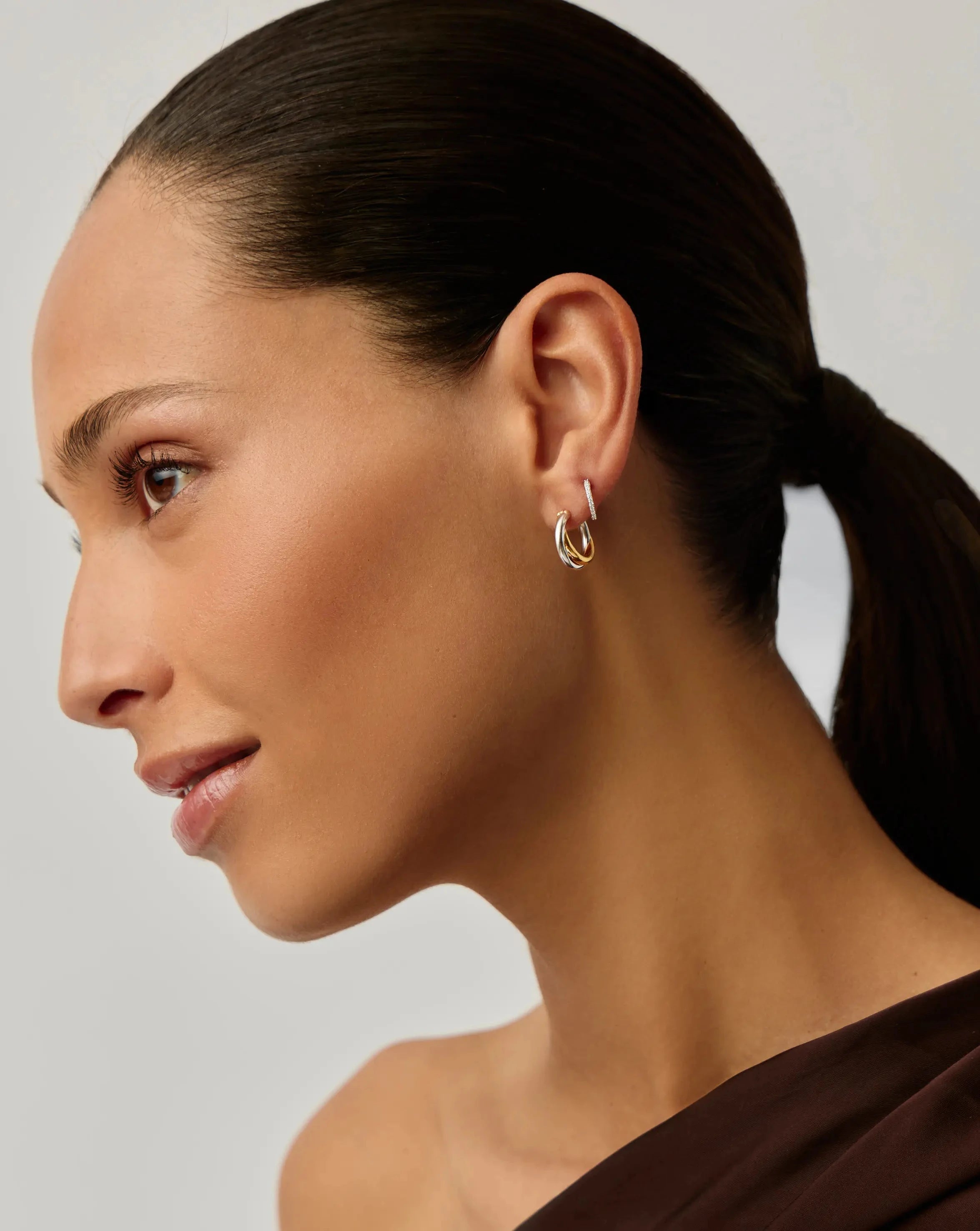 Lucy Williams Entwine Hoop & Pave Huggie Earrings Set | 18k Gold Vermeil
