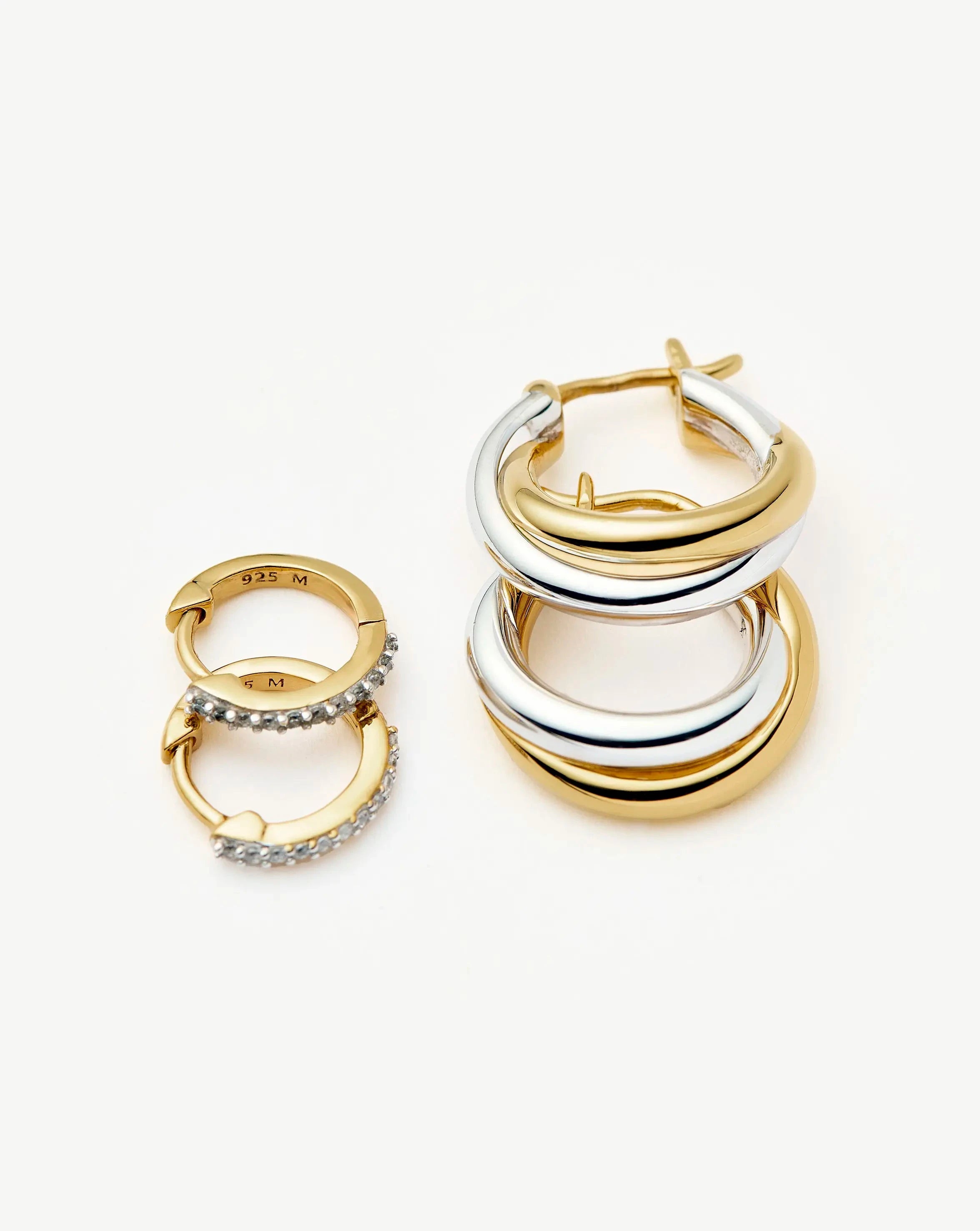 Lucy Williams Entwine Hoop & Pave Huggie Earrings Set | 18k Gold Vermeil