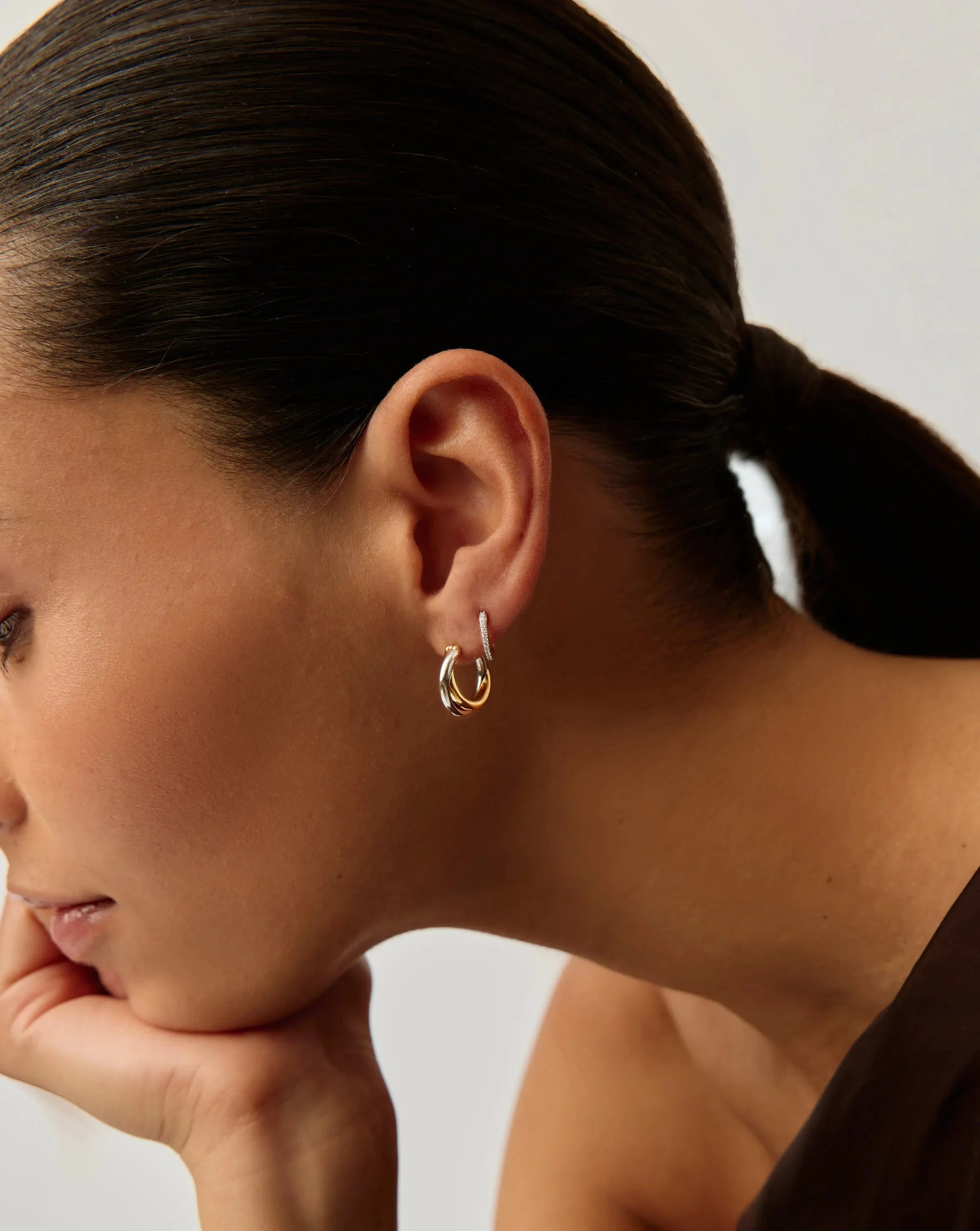 Lucy Williams Entwine Hoop & Pave Huggie Earrings Set | 18k Gold Vermeil