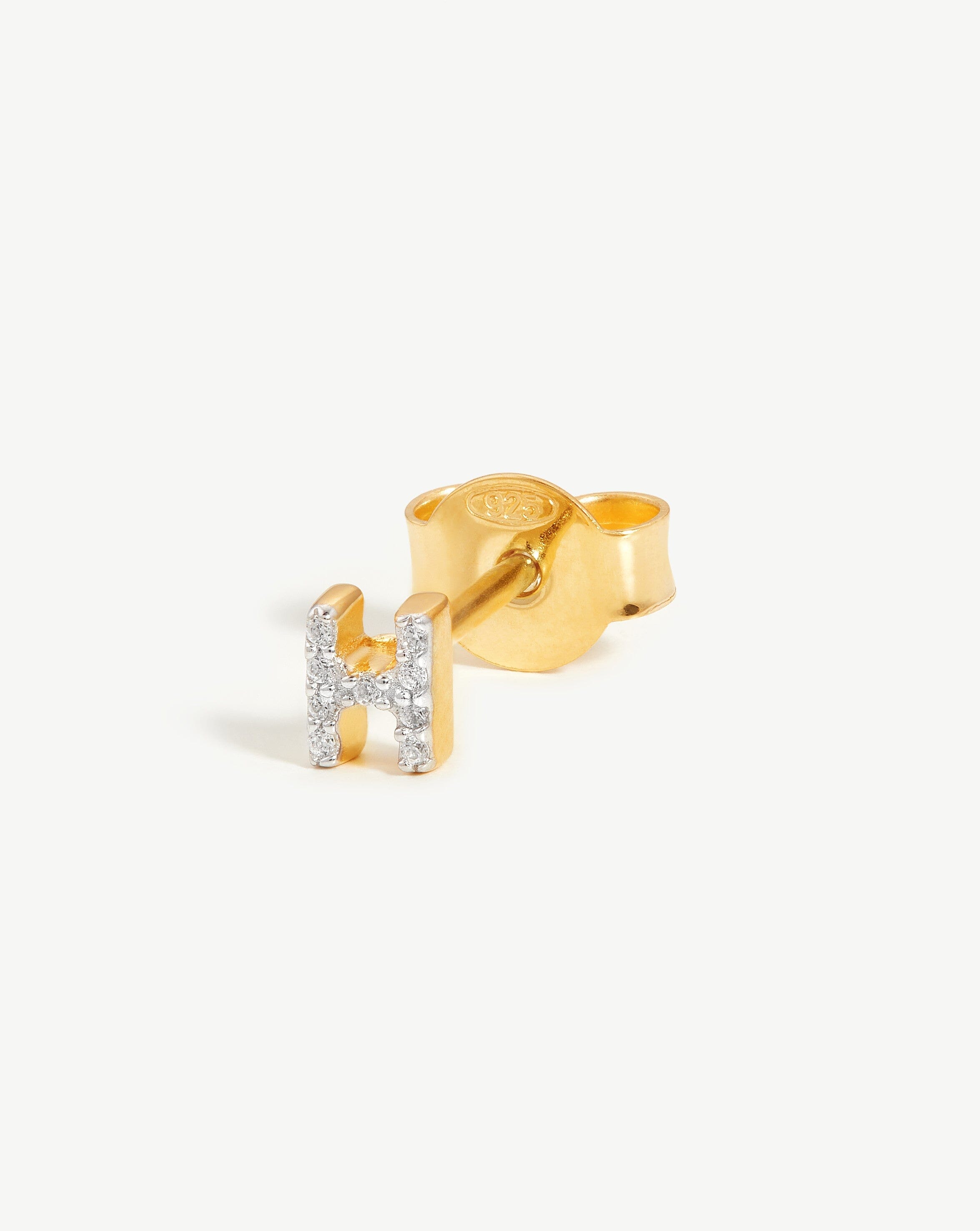 Pave Initial H Stud Earring in 18k Gold Vermeil & Cubic Zirconia