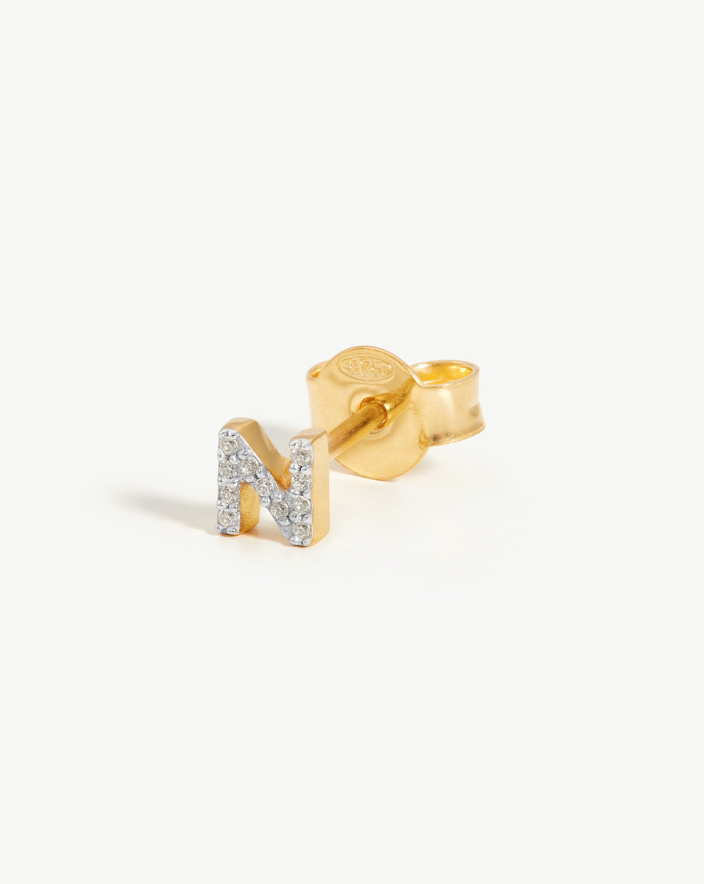 Pave Initial N Stud Earring in 18k Gold Vermeil & Cubic Zirconia