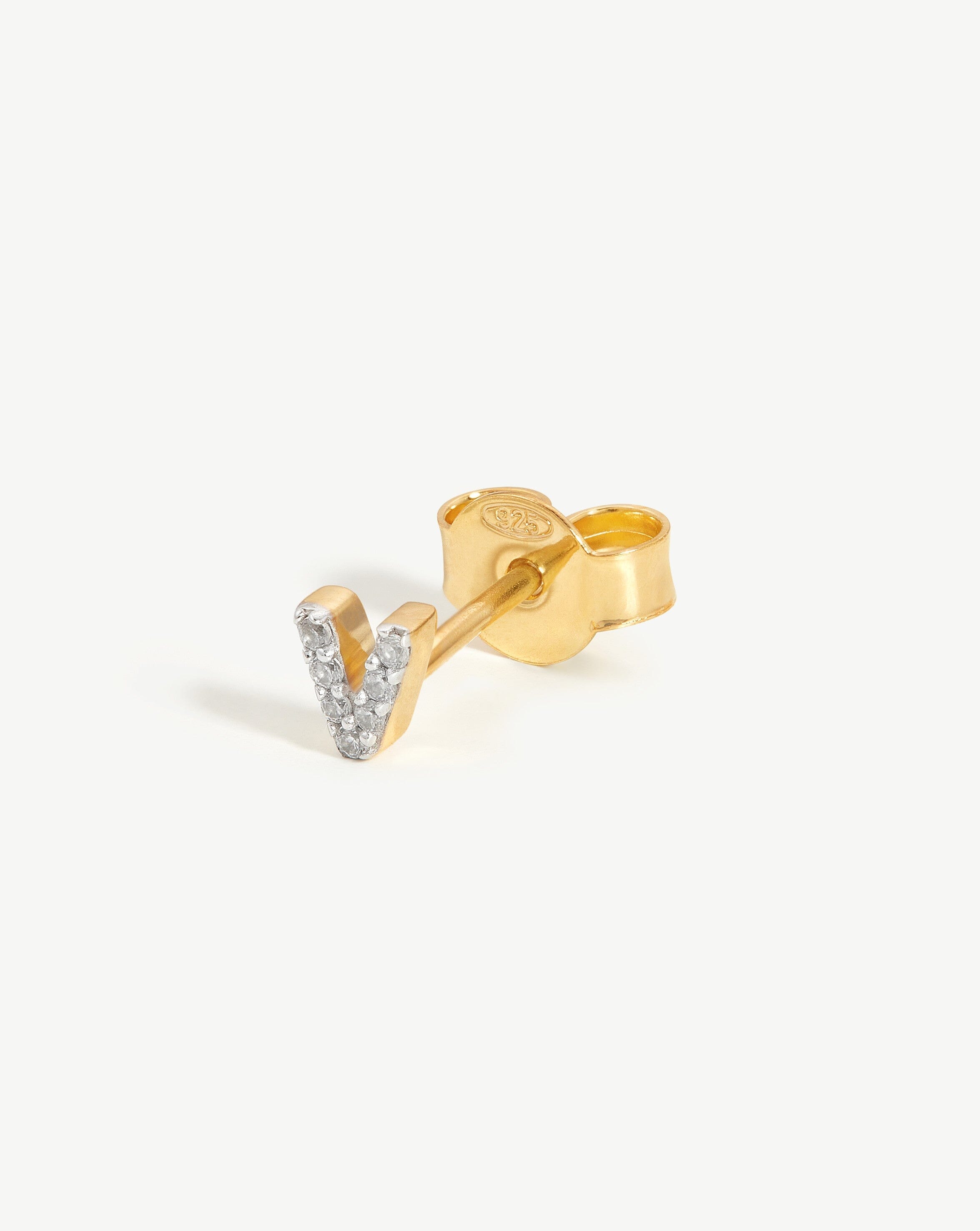 Pave Initial V Stud Earrings | 18k Gold Vermeil & Cubic Zirconia