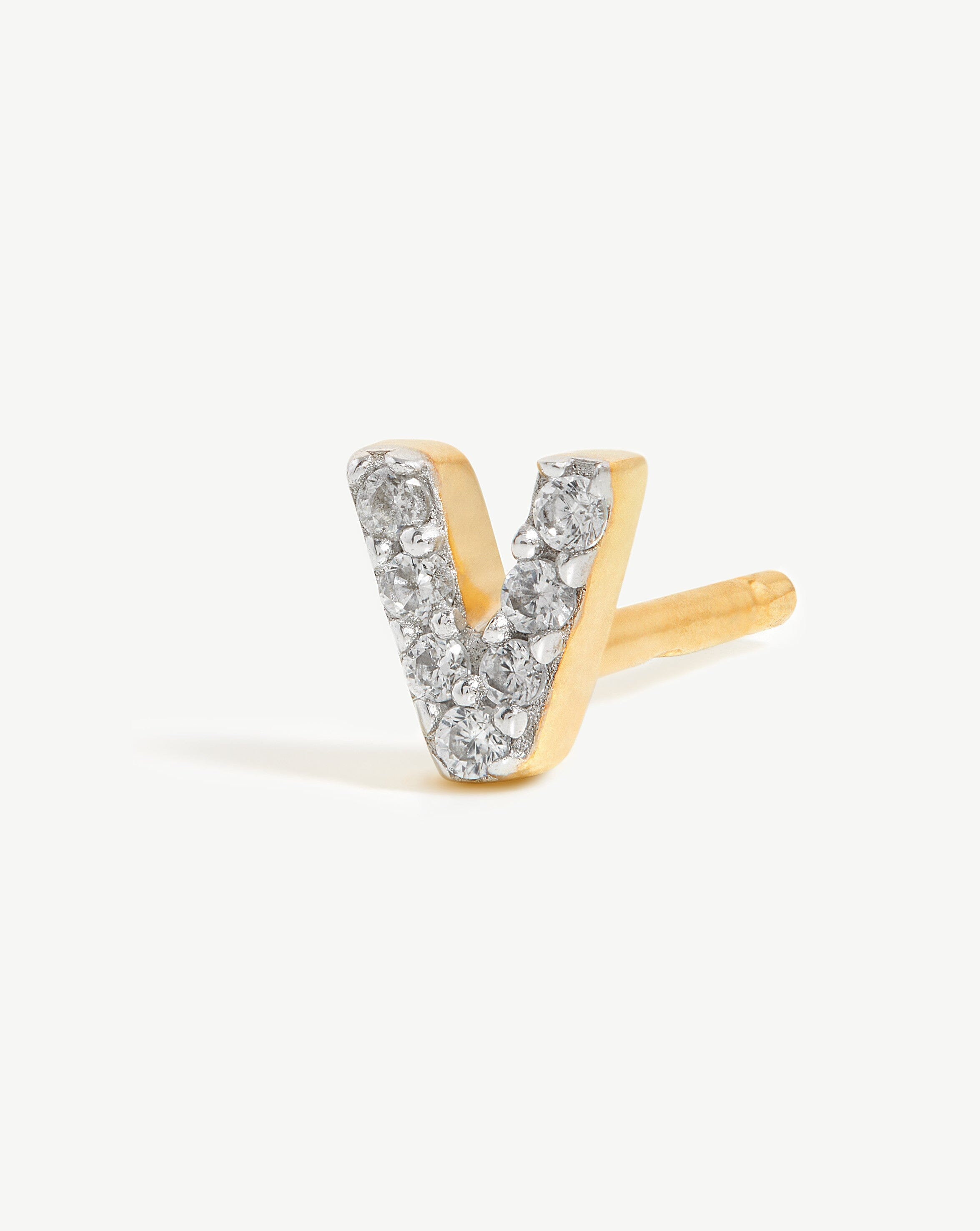 Pave Initial V Stud Earrings | 18k Gold Vermeil & Cubic Zirconia