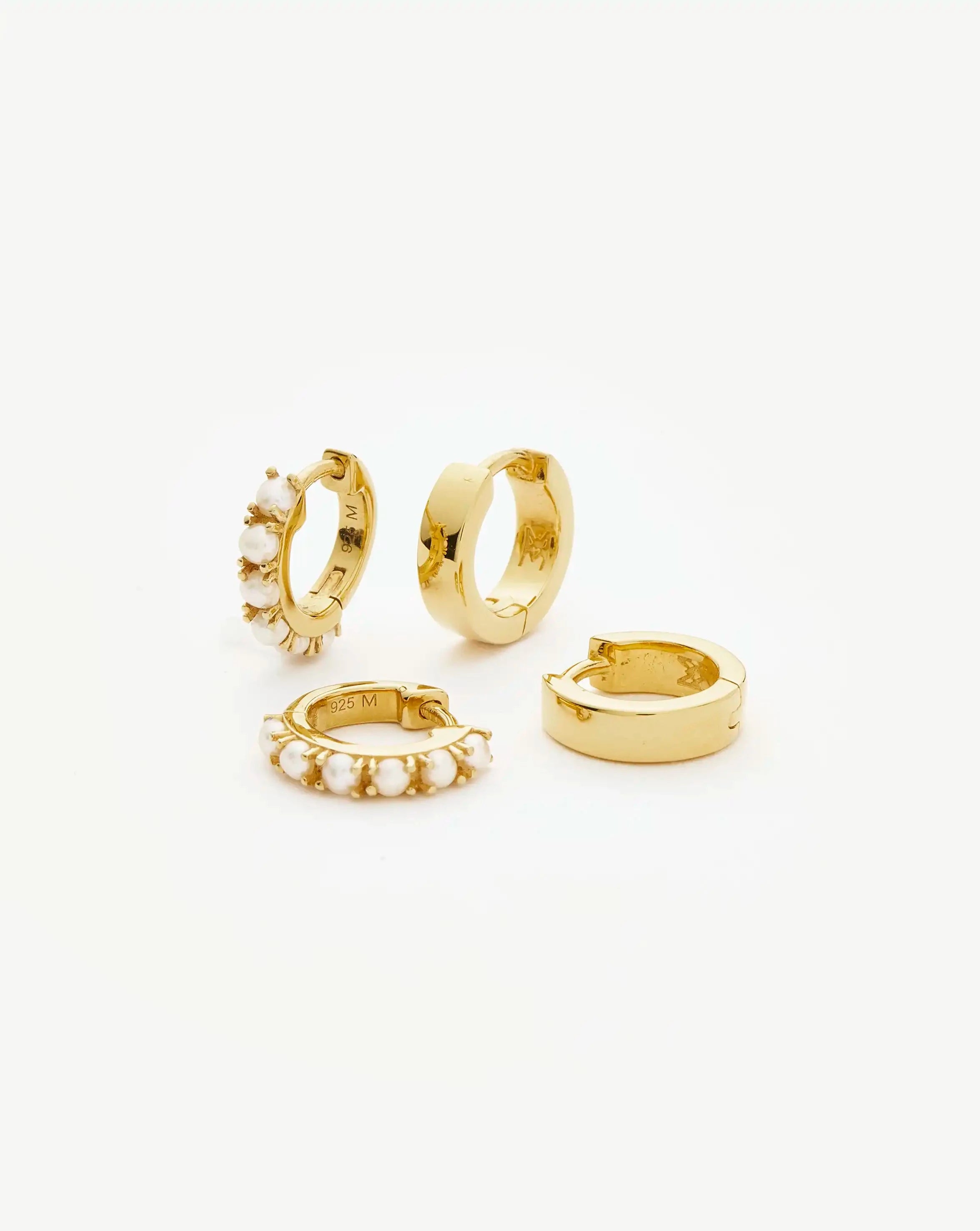 Pearl & Gold Huggie Earrings Set | 18k Gold Plated Vermeil