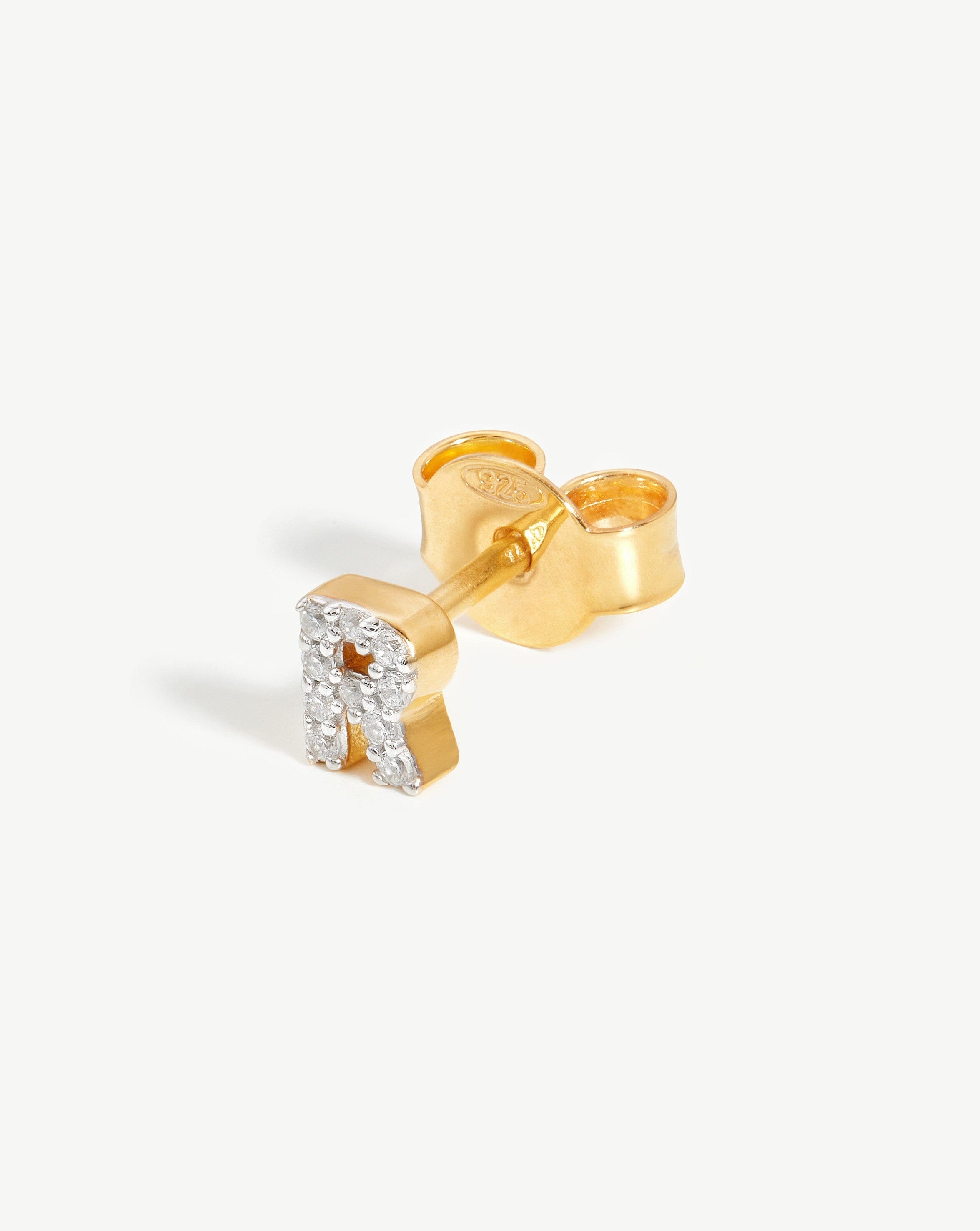 Pave Initial Stud Earring in 18k Gold Vermeil & Cubic Zirconia | R Letter