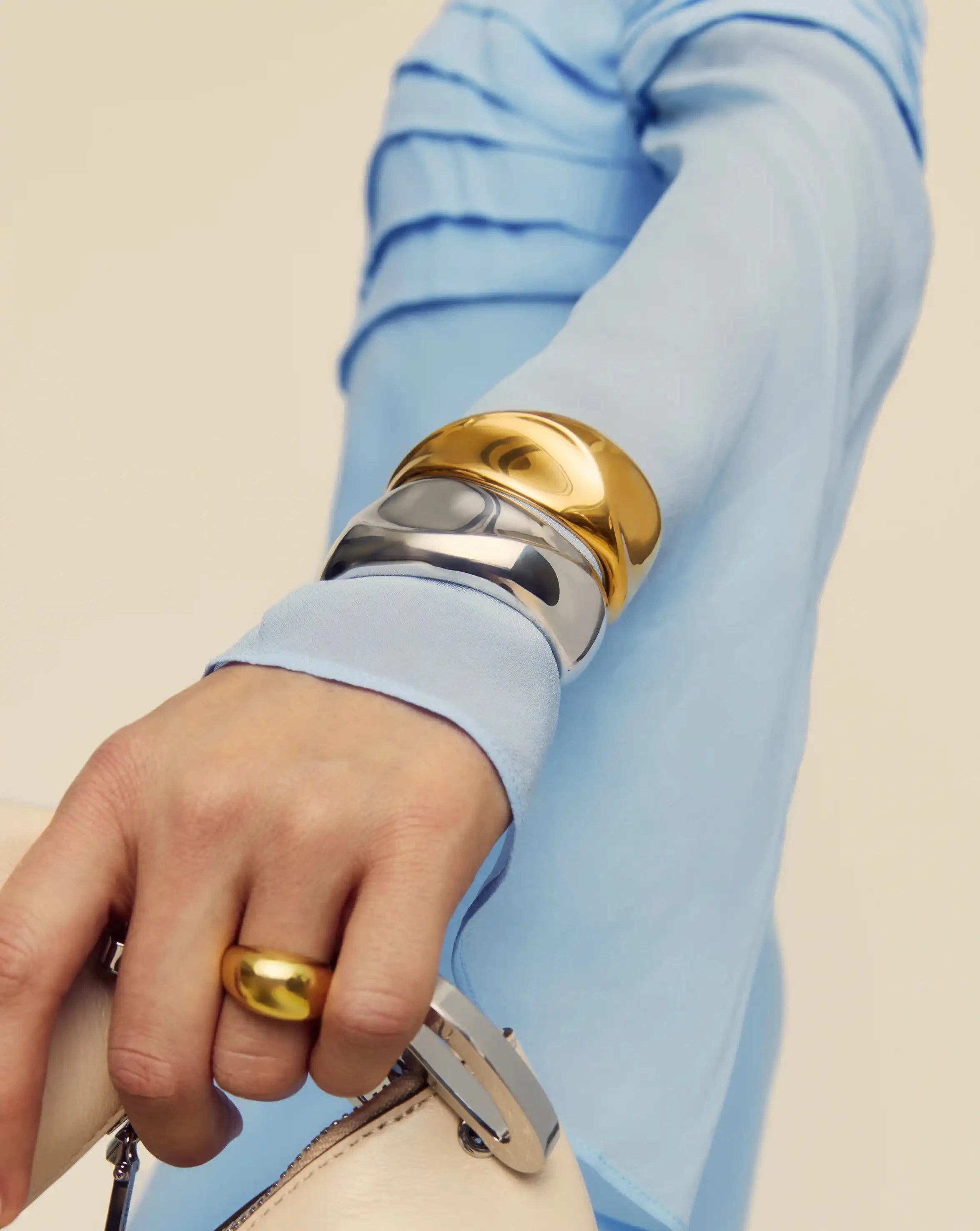 Chunky Gold Plated Cuff Bracelet | Sculptural Molten Design