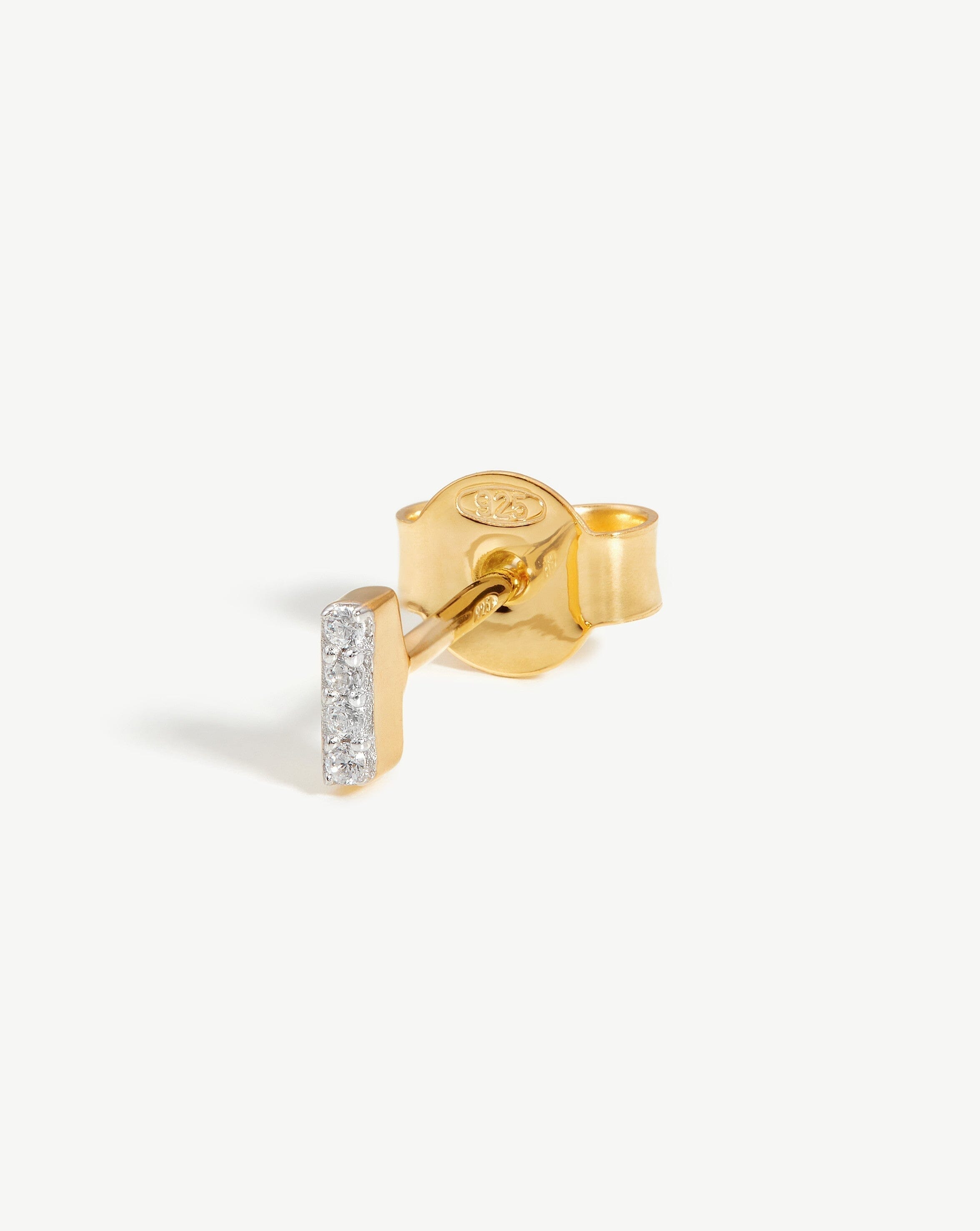 Pave Initial I Stud Earrings in 18k Gold Vermeil & Cubic Zirconia