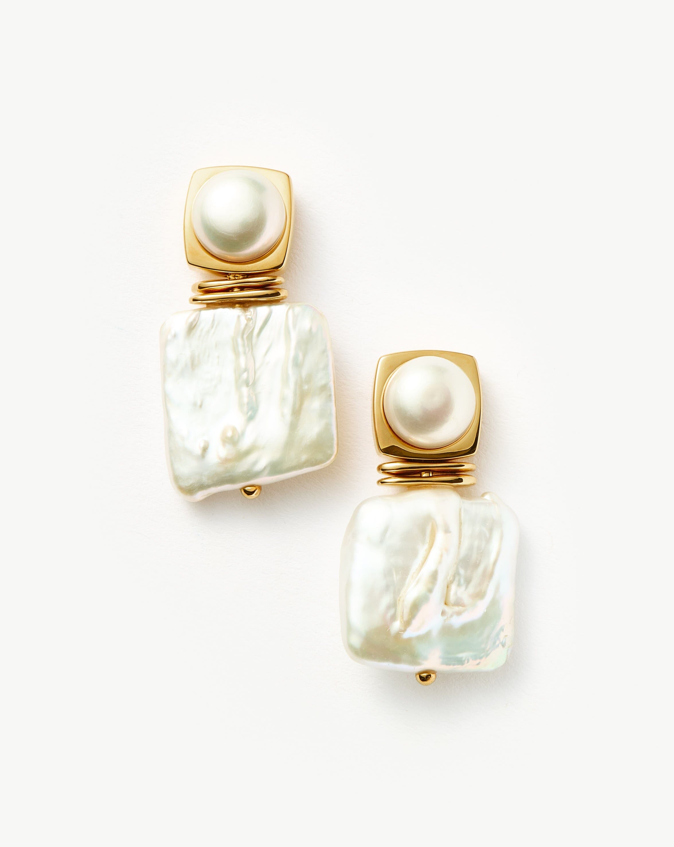 Square Pearl Drop Earrings in 18k Gold Plated Brass | Missoma