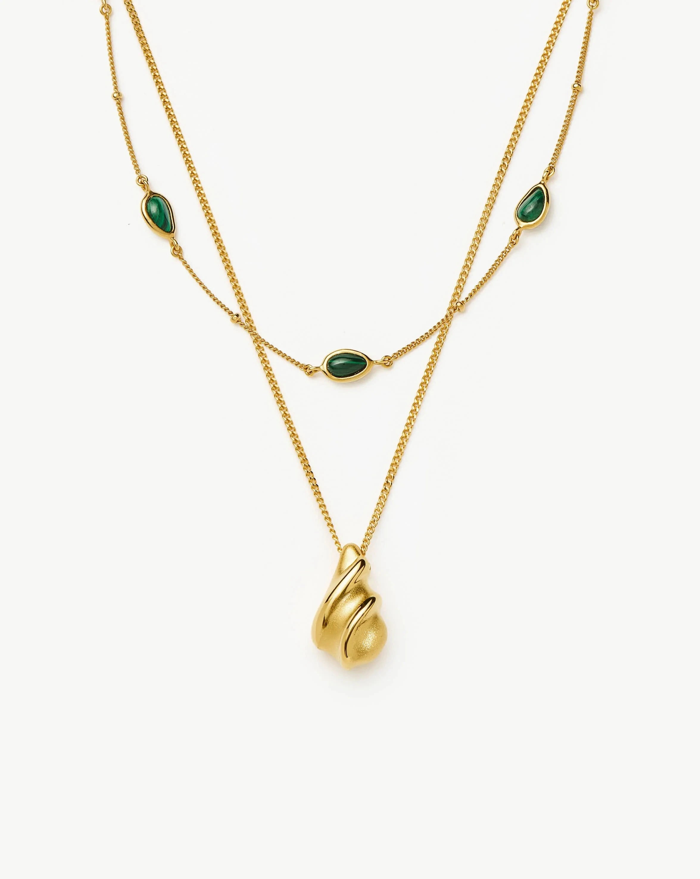Gold Plated Necklace & Choker Set with Malachite | Savi Droplet & Magma