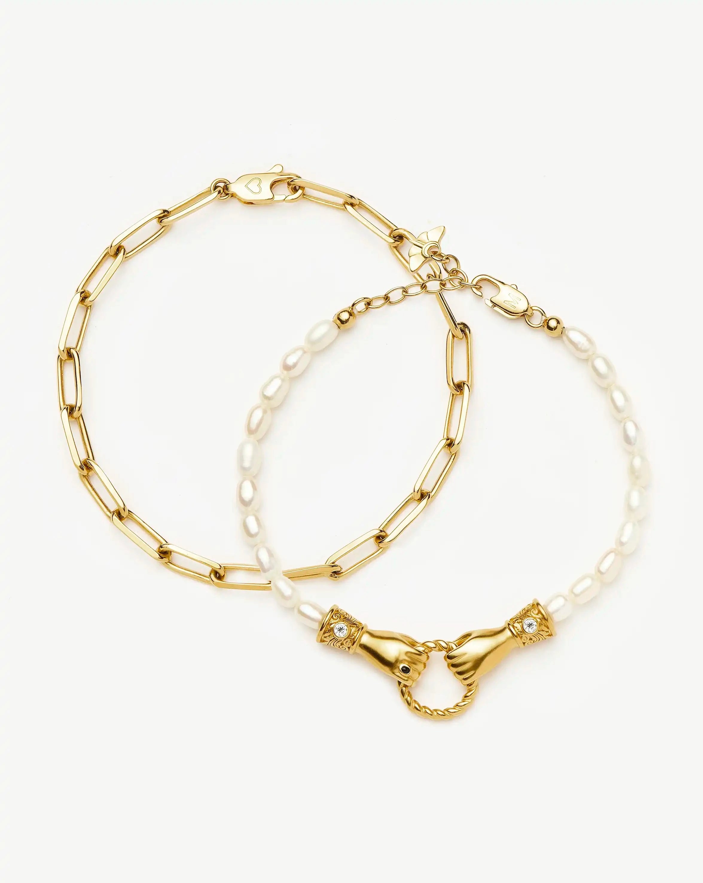 Pearl & Chain Bracelet Set | 18k Gold Plated with Black Onyx | Missoma