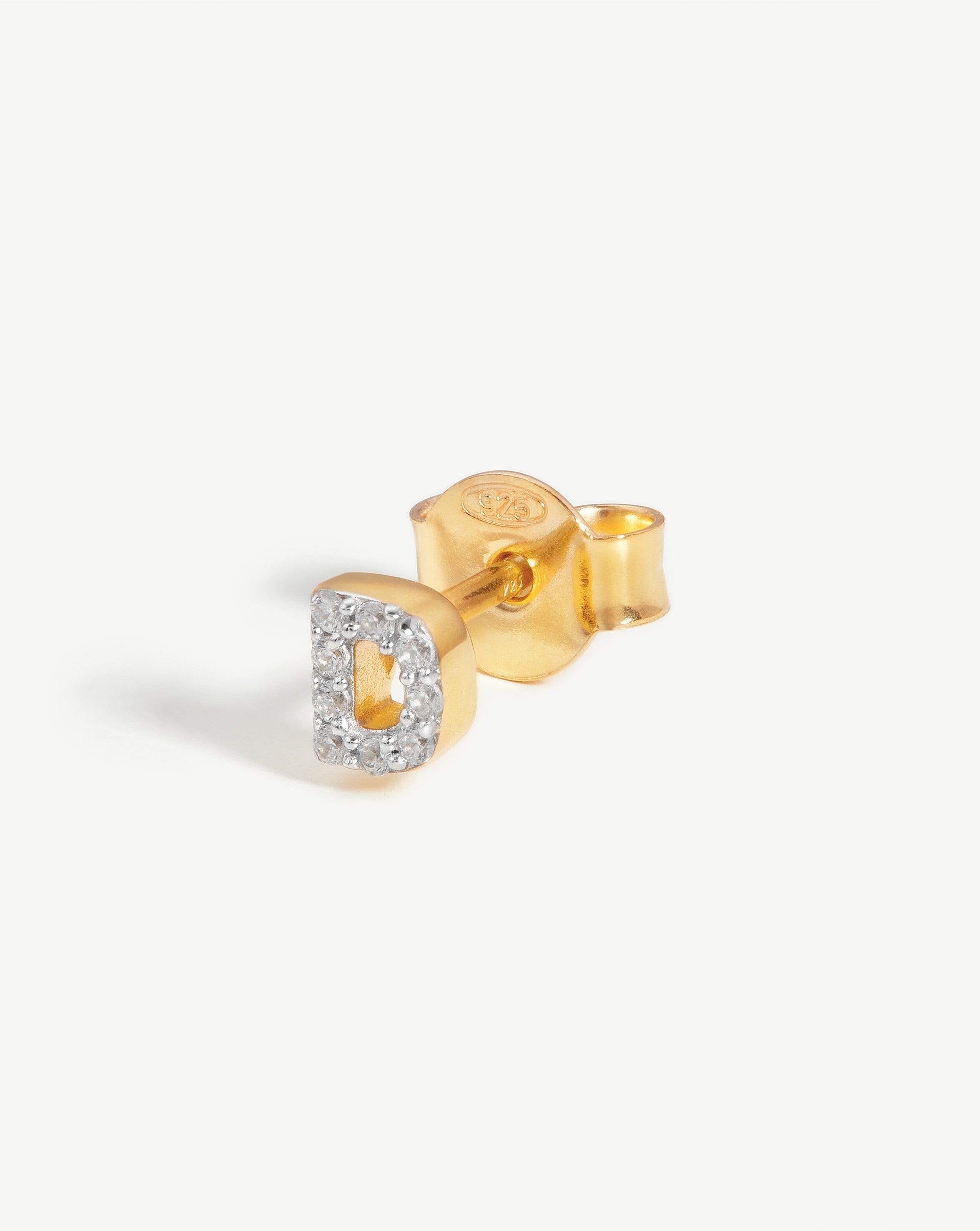 Pave Initial D Stud Earrings | 18k Gold Vermeil & Cubic Zirconia