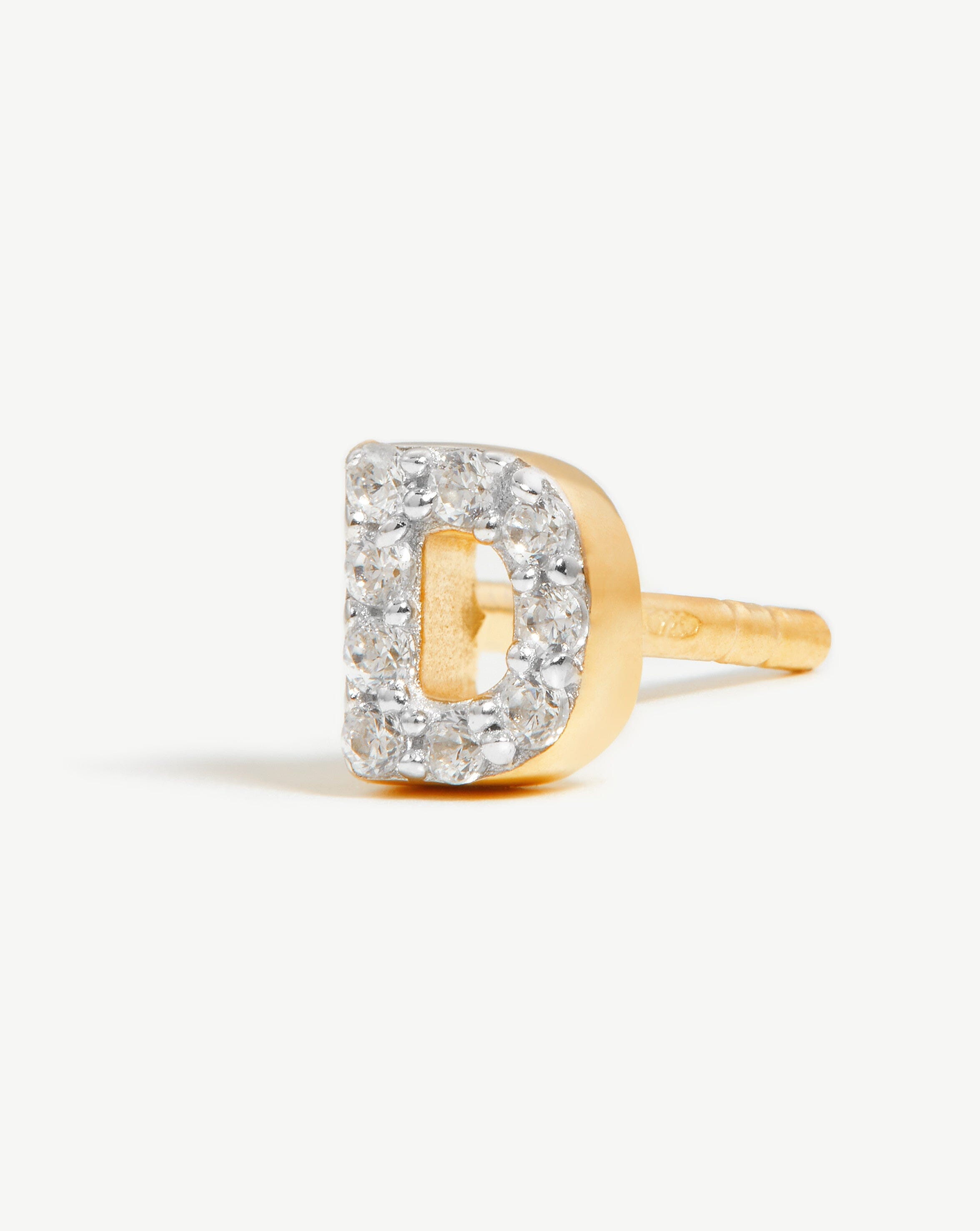 Pave Initial D Stud Earrings | 18k Gold Vermeil & Cubic Zirconia