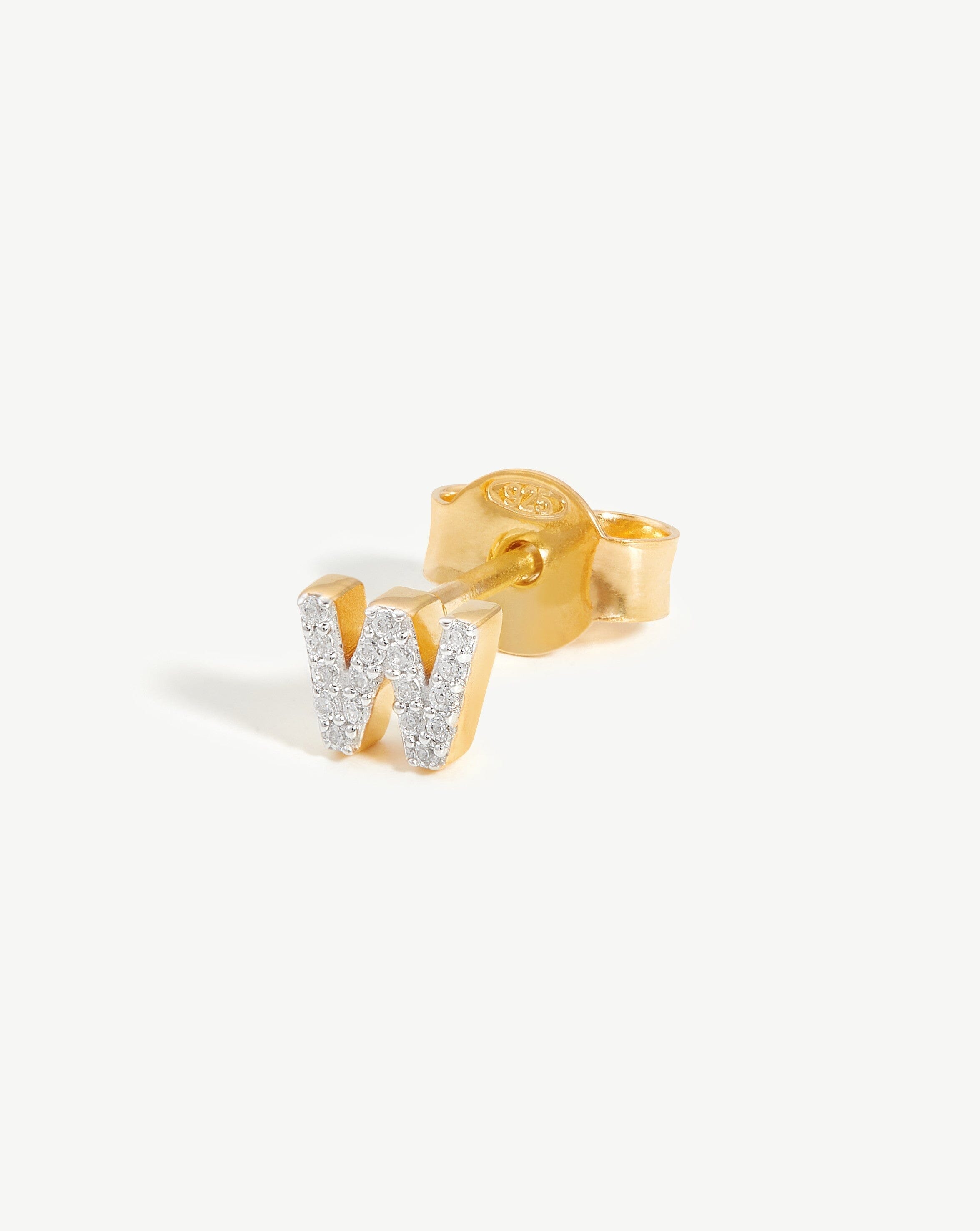 Pave Initial Stud Earring in 18k Gold Vermeil & Cubic Zirconia | W Letter