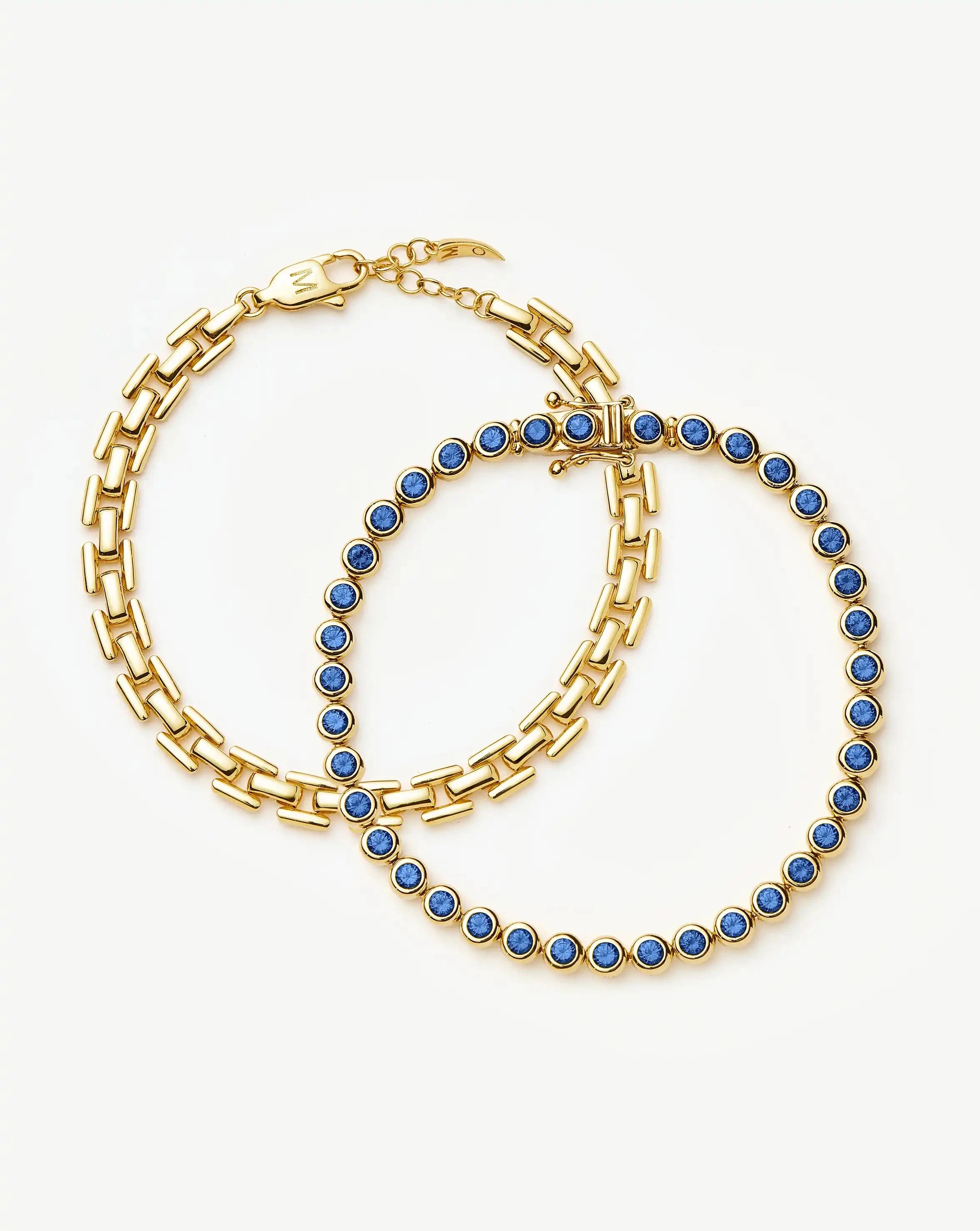 Sapphire Blue Tennis & Timepiece Bracelet Set | 18k Gold Plated/Vermeil