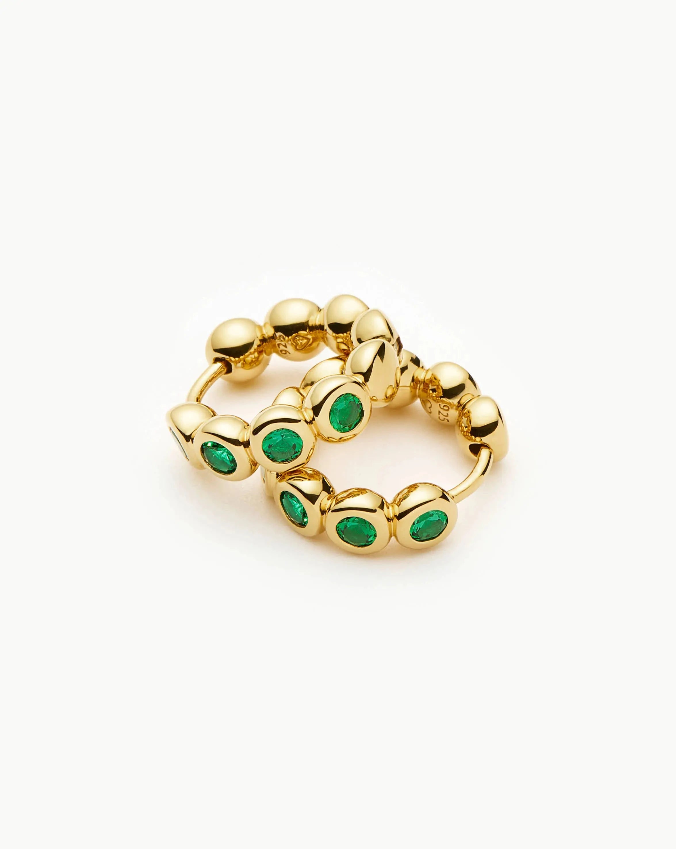Emerald Green Tennis Hoop Earrings | 18k Gold Vermeil & Nano-crystal