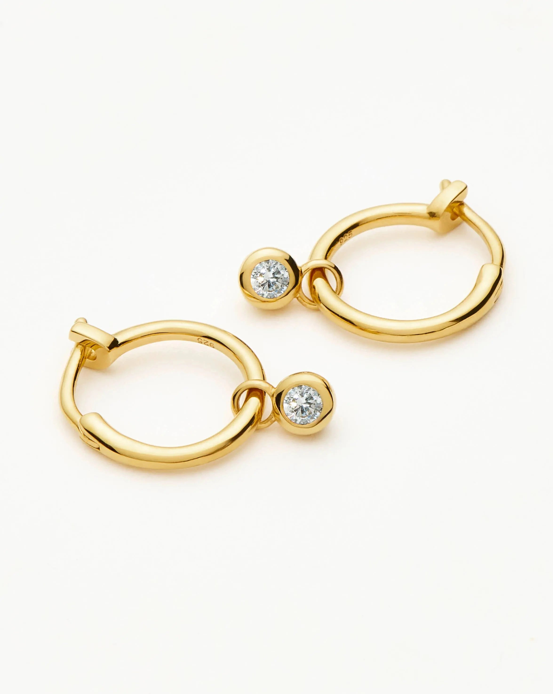 Mini Hoop Earrings with Tennis Charm | 18k Gold Vermeil & CZ