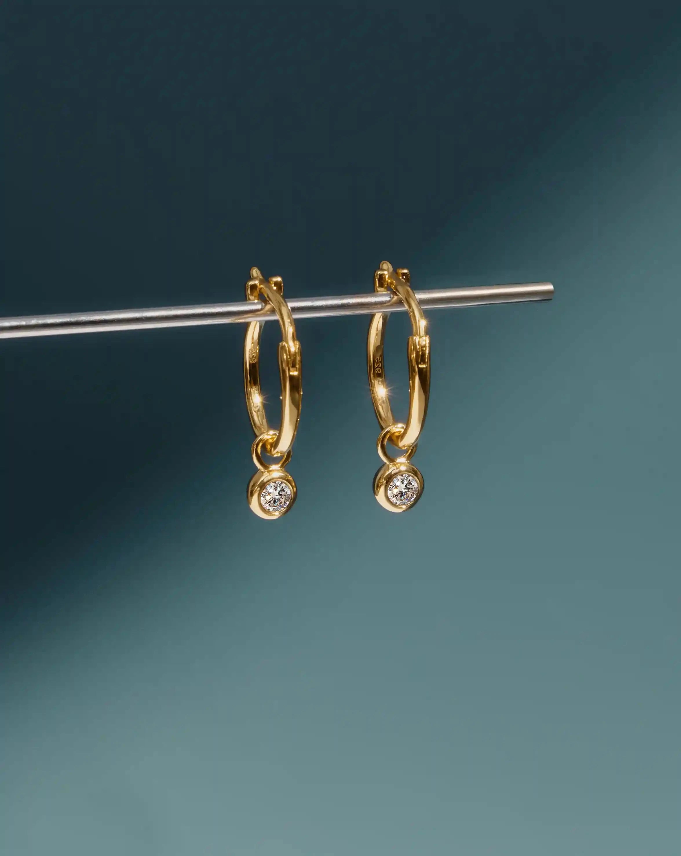 Mini Hoop Earrings with Tennis Charm | 18k Gold Vermeil & CZ