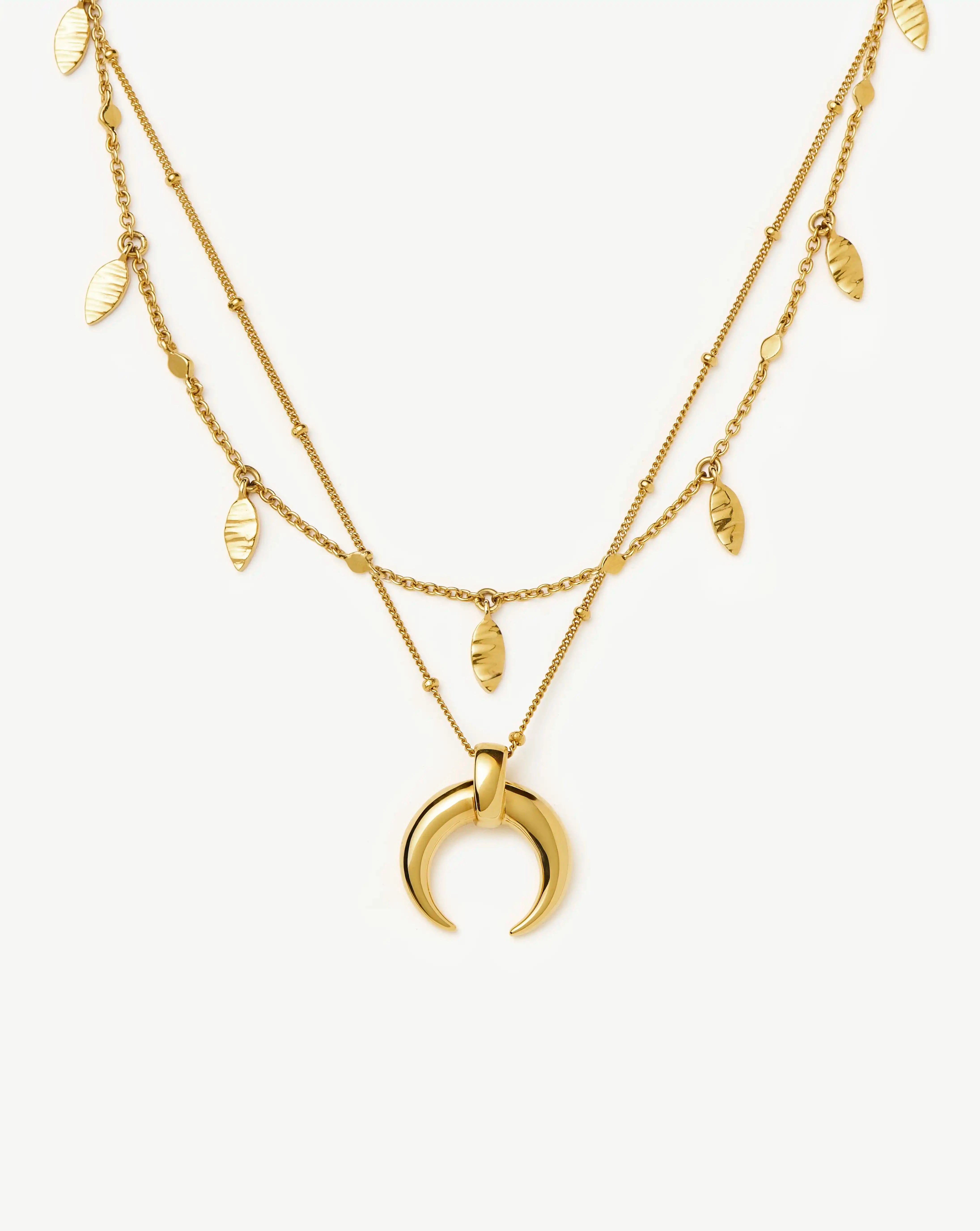 18k Gold Plated Horn & Leaf Charm Necklace Set | Lucy Williams