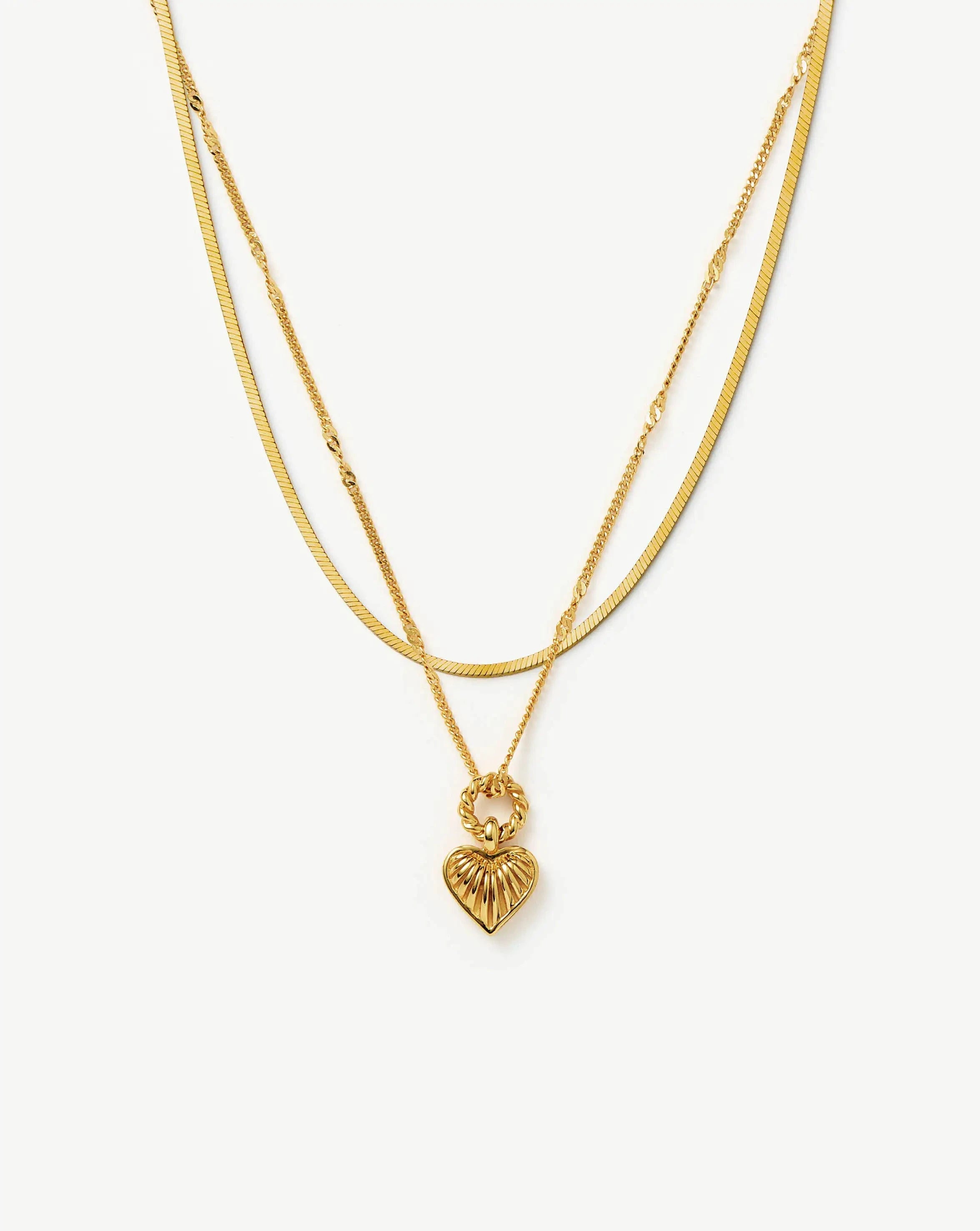 18k Gold Plated Heart & Snake Chain Necklace Set | Mini Ridge