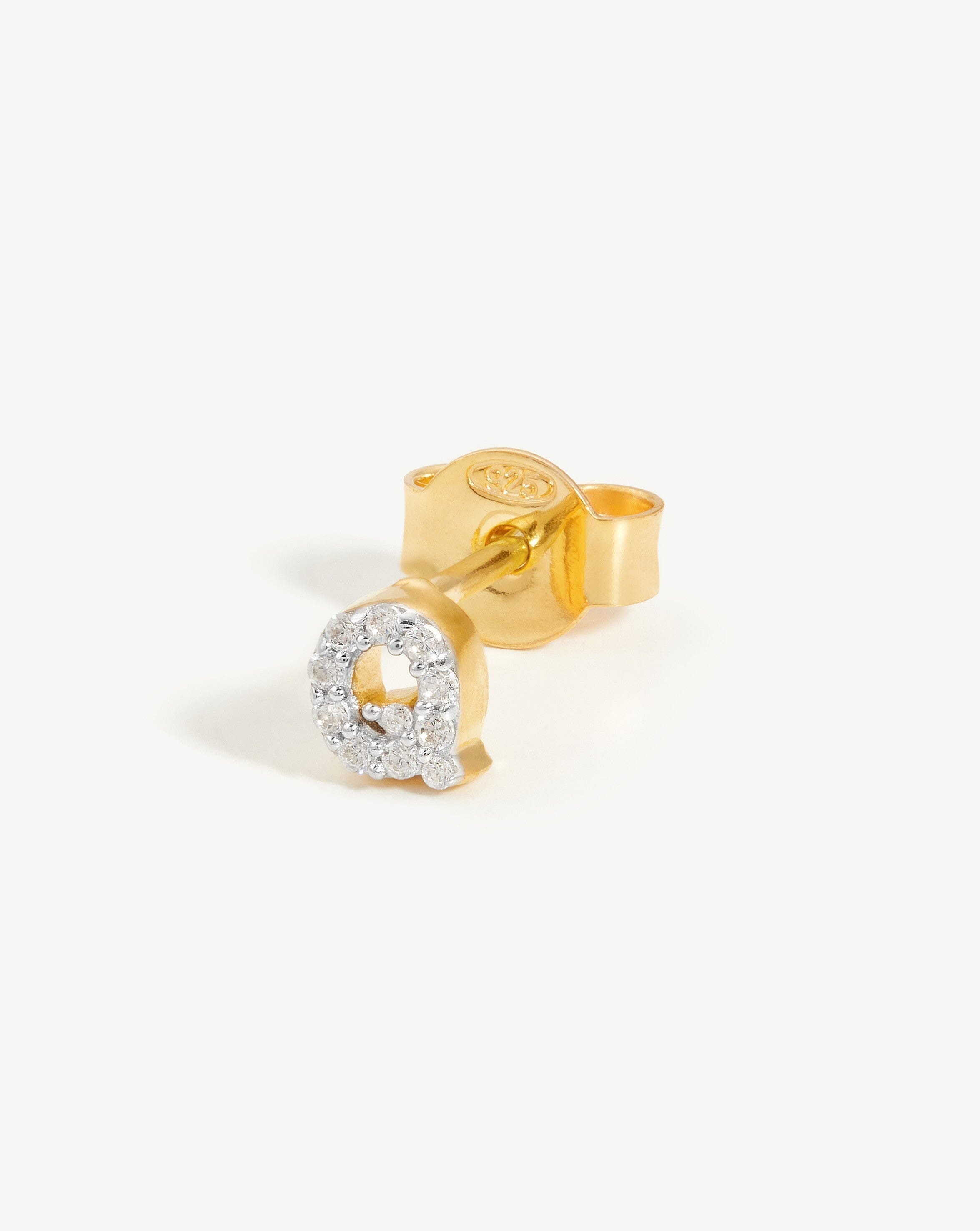 Pave Initial Q Stud Earring in 18k Gold Vermeil & Cubic Zirconia