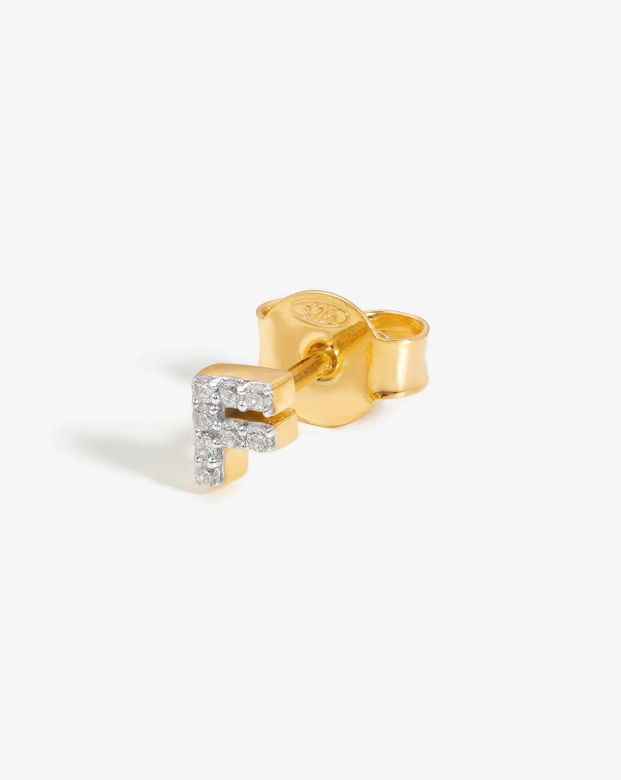 Pave Initial F Stud Earring in 18k Gold Vermeil & Cubic Zirconia
