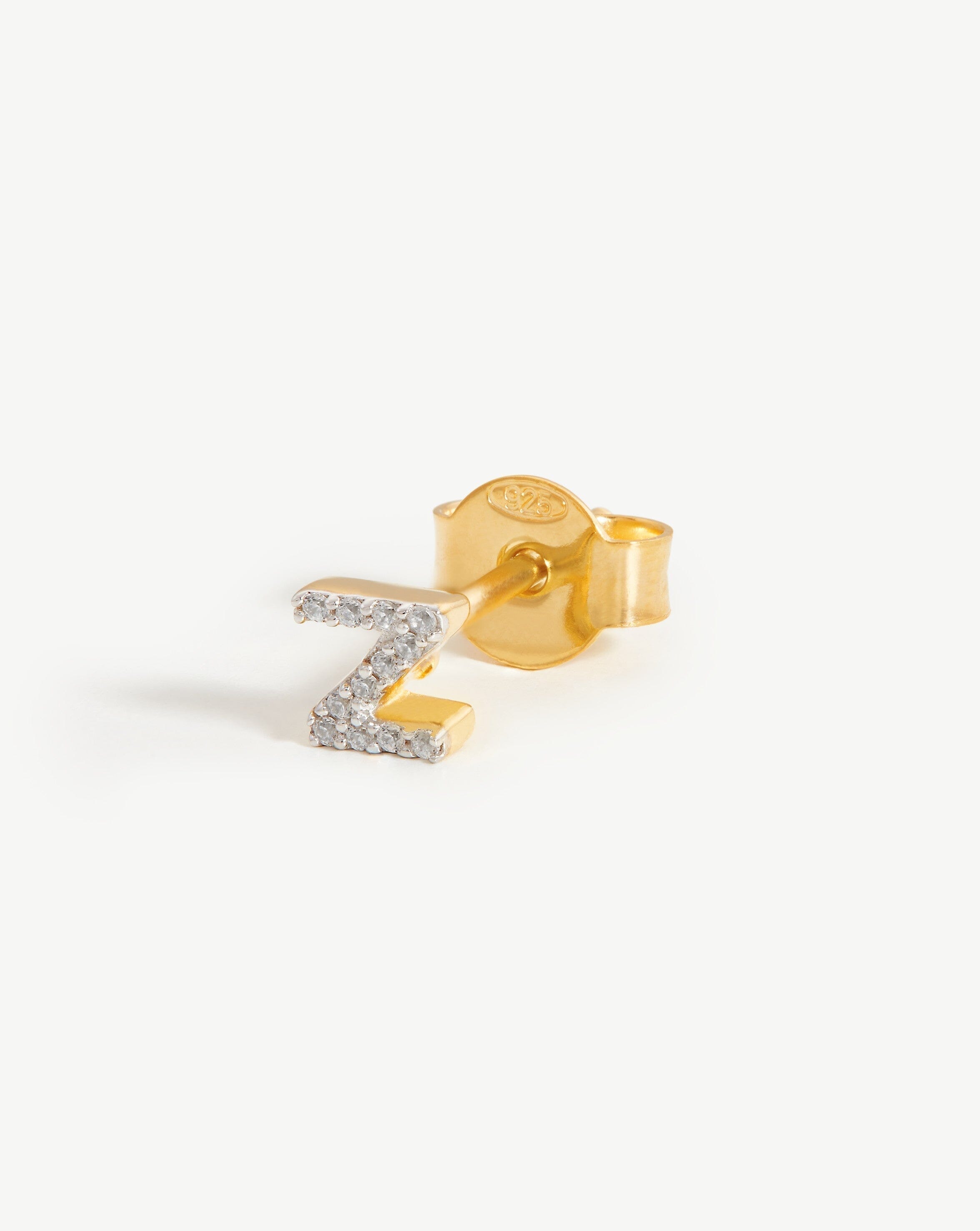 Pave Initial Z Stud Earrings in 18k Gold Vermeil & Cubic Zirconia