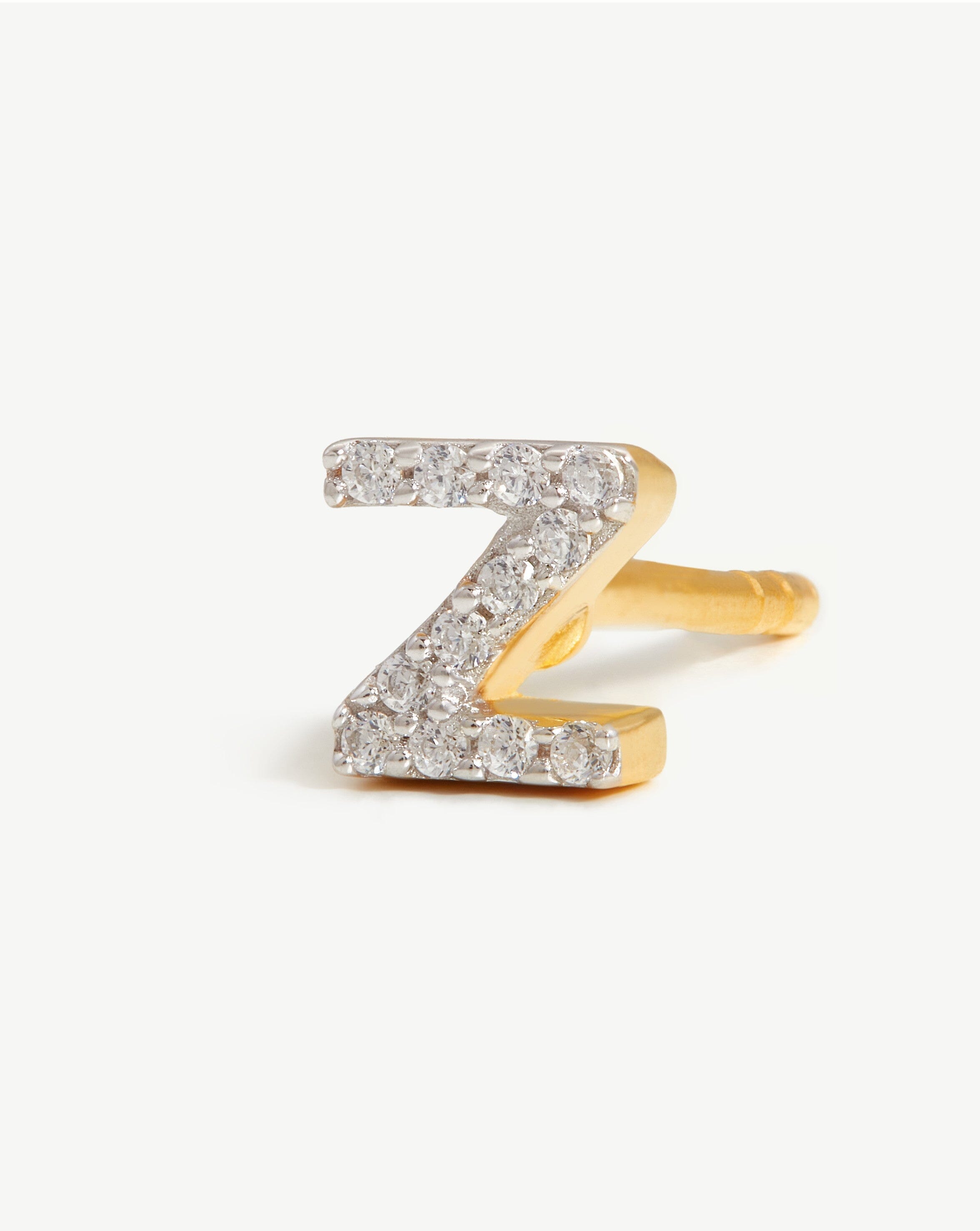 Pave Initial Z Stud Earrings in 18k Gold Vermeil & Cubic Zirconia